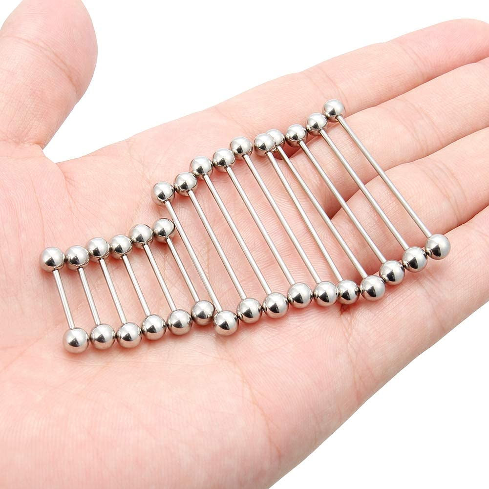 Ftovosyo 16PCS Mix Sizes Industrial Barbell Cartilage Earring Tongue Helix Nipple Barbell Surgical Steel Body Piercing Jewelry Retainer for Women Men Straight Bar Length 12-40Mm Apparel & Accessories > Jewelry > Body Jewelry Ftovosyo