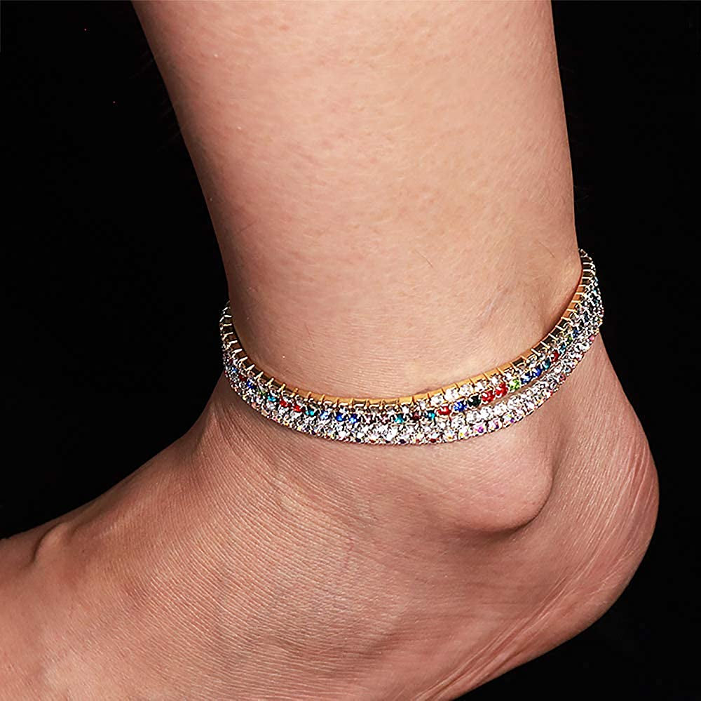 Suyi Crystal Ankle Bracelet for Women 4Pcs Diamond Tennis Stretch Anklets Elastic Foot Chain Apparel & Accessories > Jewelry > Anklets Suyi