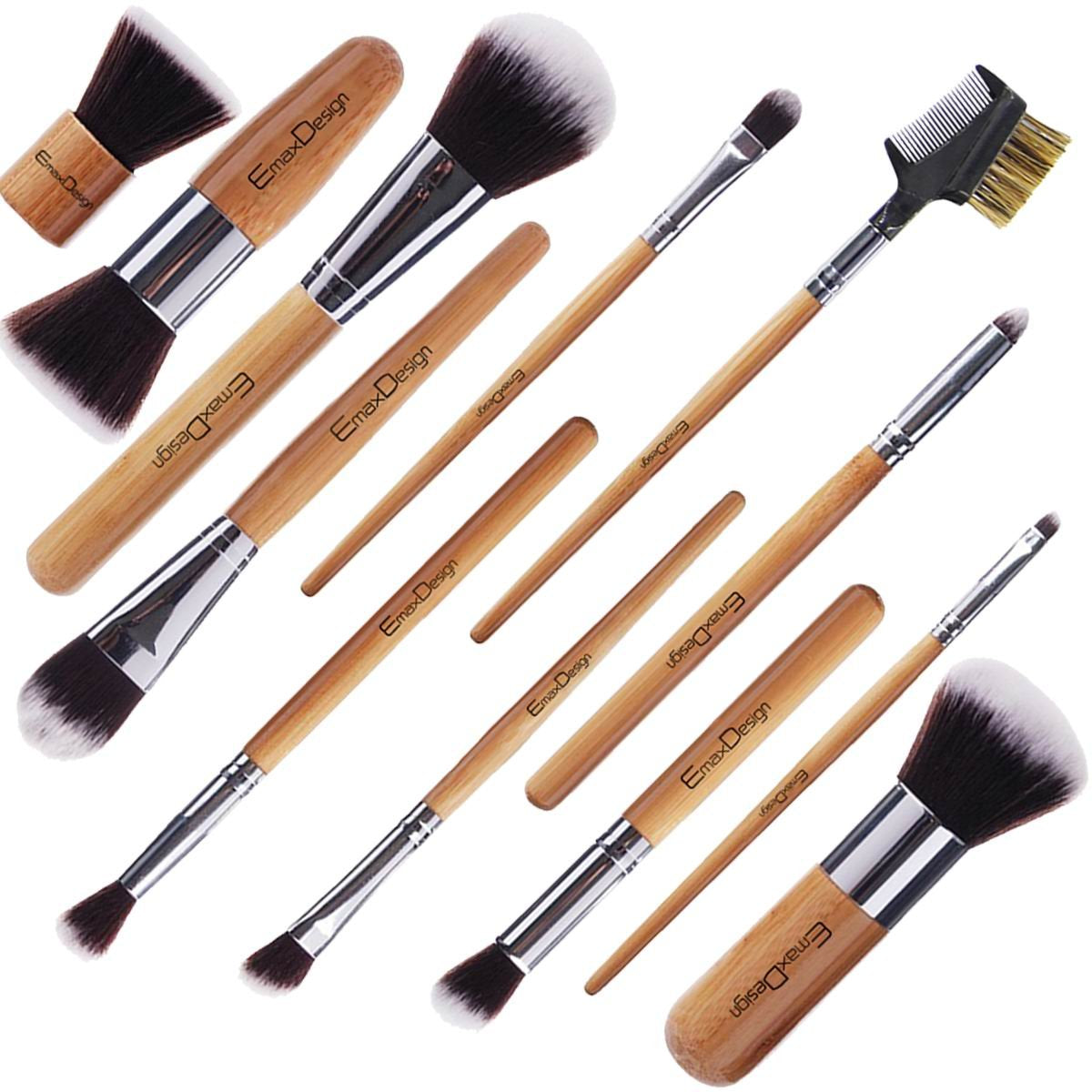 Emaxdesign 12 Pieces Makeup Brush Set Professional Bamboo Handle Premium Synthetic Kabuki Foundation Blending Blush Concealer Eye Face Liquid Powder Cream Cosmetics Brushes Kit with Bag Health & Beauty > Personal Care > Cosmetics > Cosmetic Tools > Makeup Tools EmaxDesign