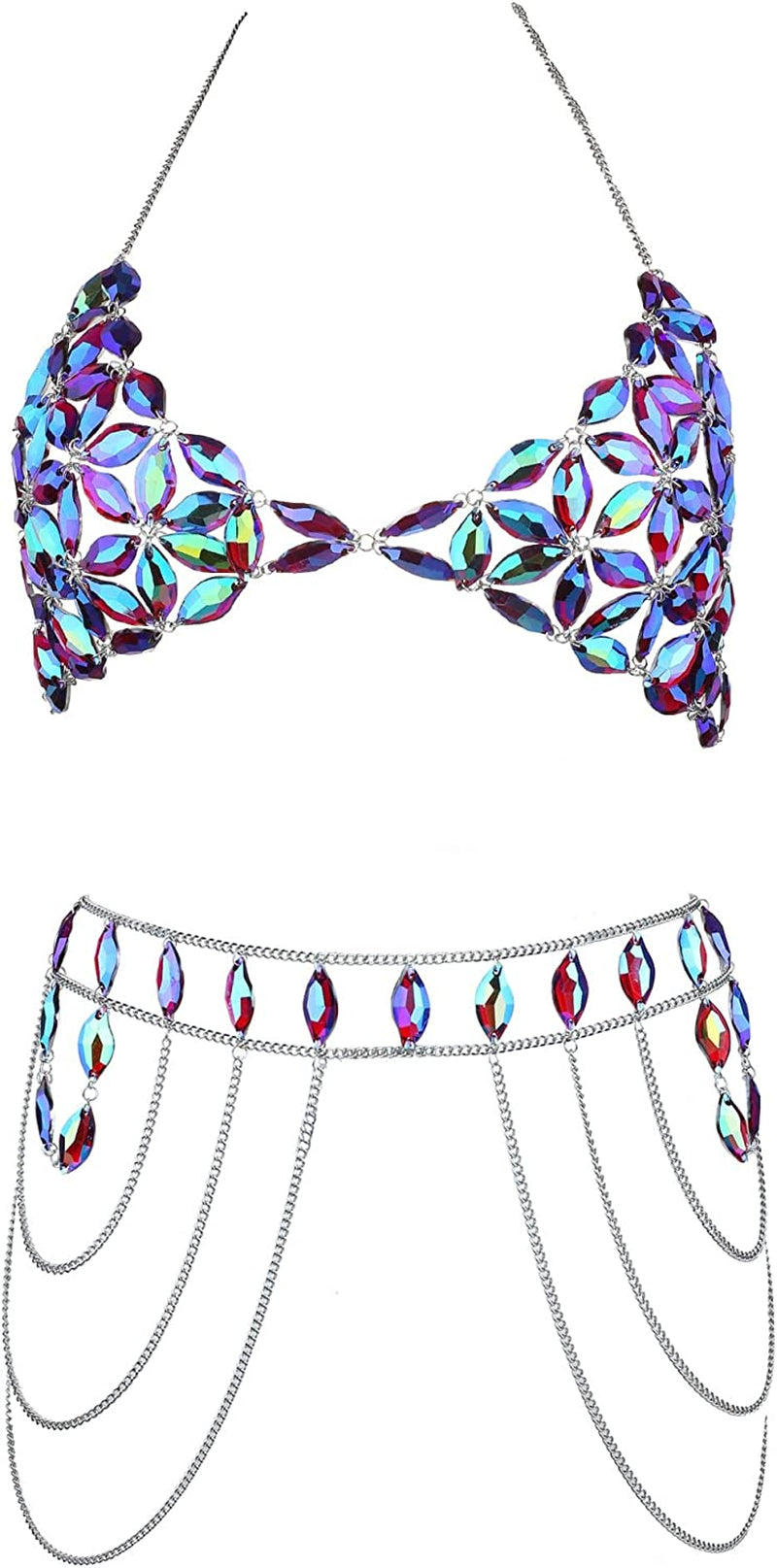 Ccbodily Body Chains Jewelry Accessories - Boho Crystal Tassel Bikini Set Beach Cosplay Bra Chain Body Jewelry for Women and Girls Apparel & Accessories > Jewelry > Body Jewelry CCbodily Style-2