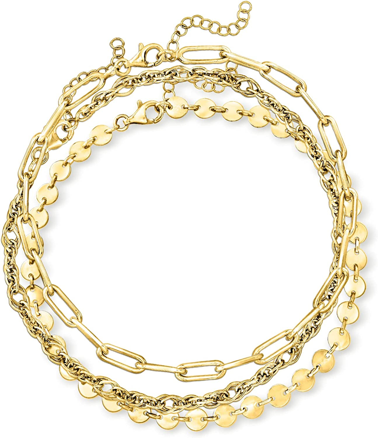 Ross-Simons Three Anklets Set Apparel & Accessories > Jewelry > Anklets Ross-Simons 18kt Yellow Gold Over Sterling 9.0 Inches