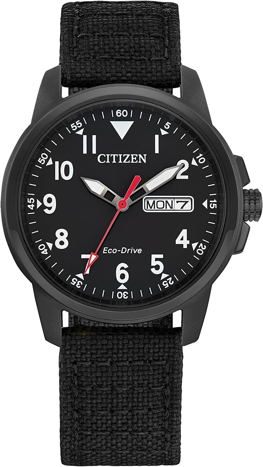 Eco-Drive Garrison Men'S Watch, Stainless Steel with Nylon Strap, Weekender Black Strap, Black Dial