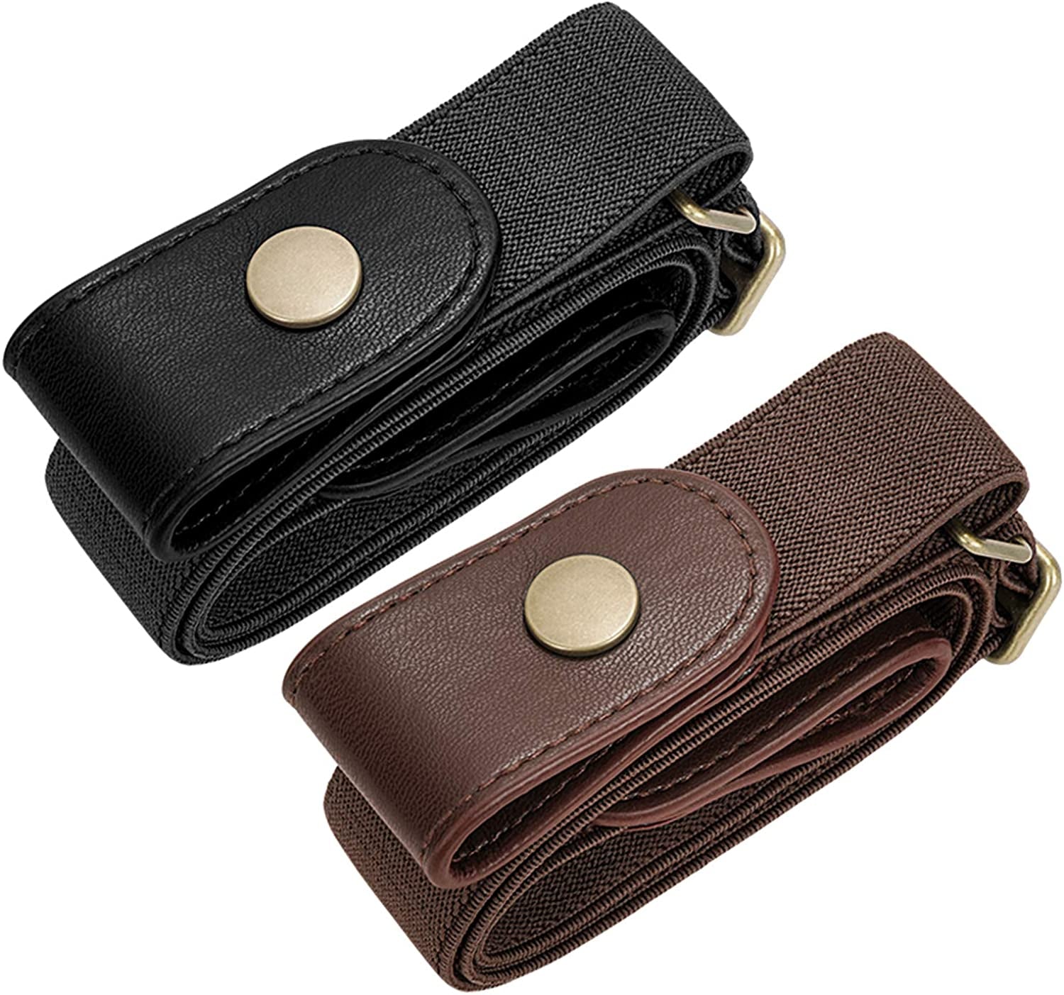 No Buckle Elastic Stretch Belts for Men and Women, Comfortable Invisible Belts for Jeans Pants Apparel & Accessories > Clothing Accessories > Belts SUOSDEY E-black+coffee(copper Button) L--XXL:Waist size 34''-48''