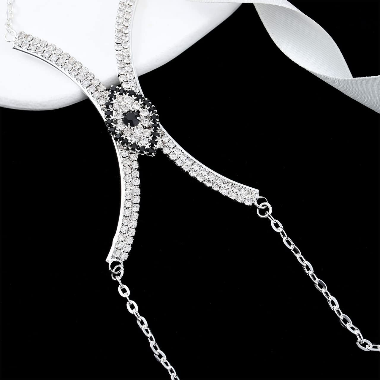 Woeoe Rhinestone Chest Bracket Bra Evil Eye Silver Rhinestone Chest Chains Bikini Body Jewelry Simple Body Jewelry for Women (Silver) Apparel & Accessories > Jewelry > Body Jewelry Woeoe