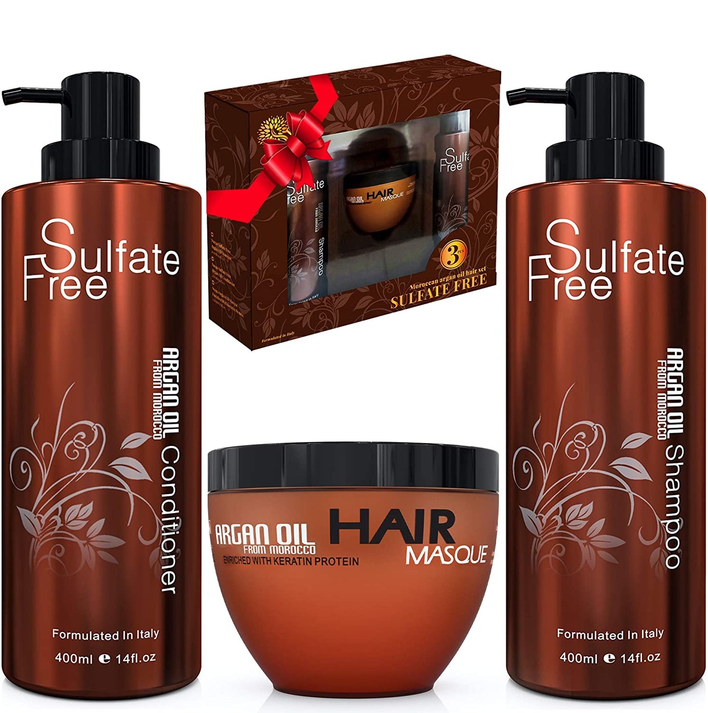 Moroccan Argan Oil Shampoo Conditioner and Hair Mask | Sulfate Free Set Best Gift for Damaged, Dry, Curly or Frizzy Hair - Thickening for Fine/Thin Hair Safe for Color and Keratin Treated Hair Health & Beauty > Personal Care > Hair Care BINGO HAIR CARE
