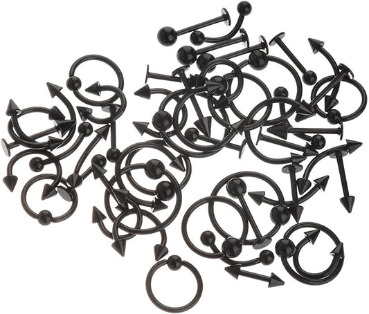 IPINK Spike Bars Labret Lip Ring Stud Body Piercing Stainless Steel Black 50Pcs 16G Apparel & Accessories > Jewelry > Body Jewelry IPINK