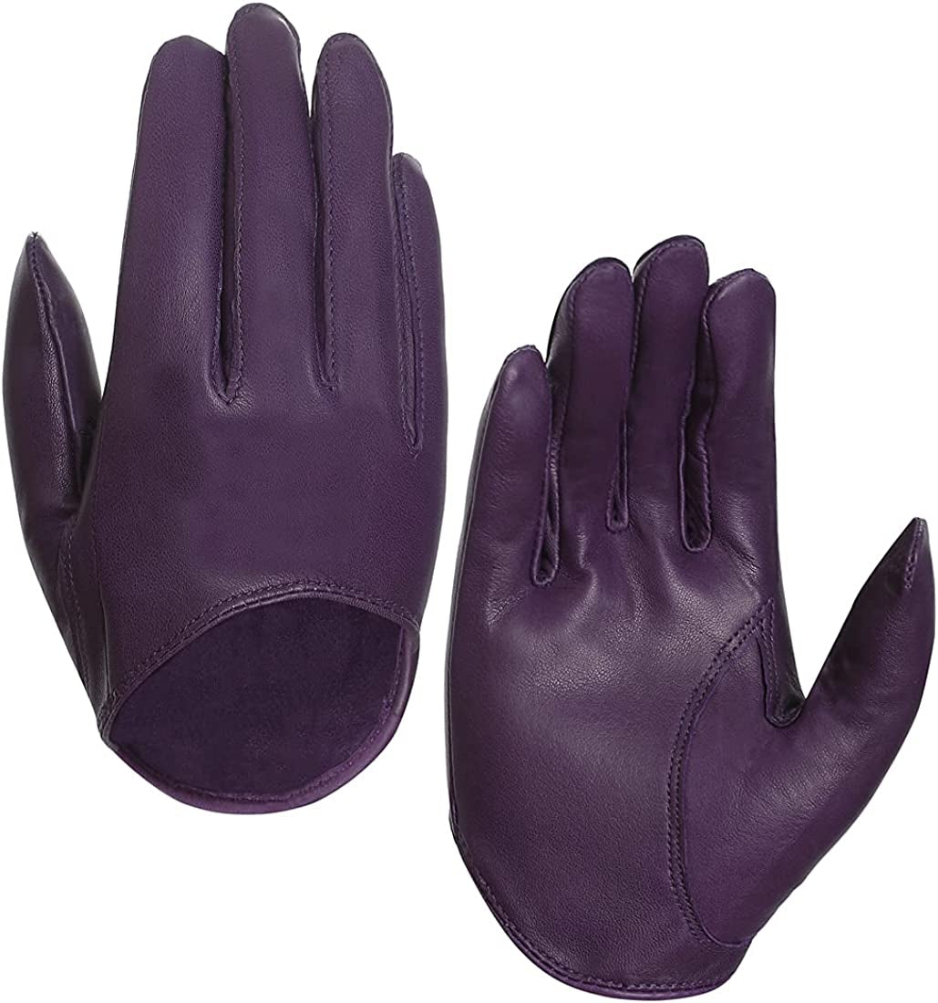 Harssidanzar Leather Spring Gloves for Women,Genuine Leather Half Palm Short Unlined Driving Dress Cosplay Gloves GL011 Apparel & Accessories > Clothing Accessories > Gloves & Mittens KYLIE MAX Purple Large