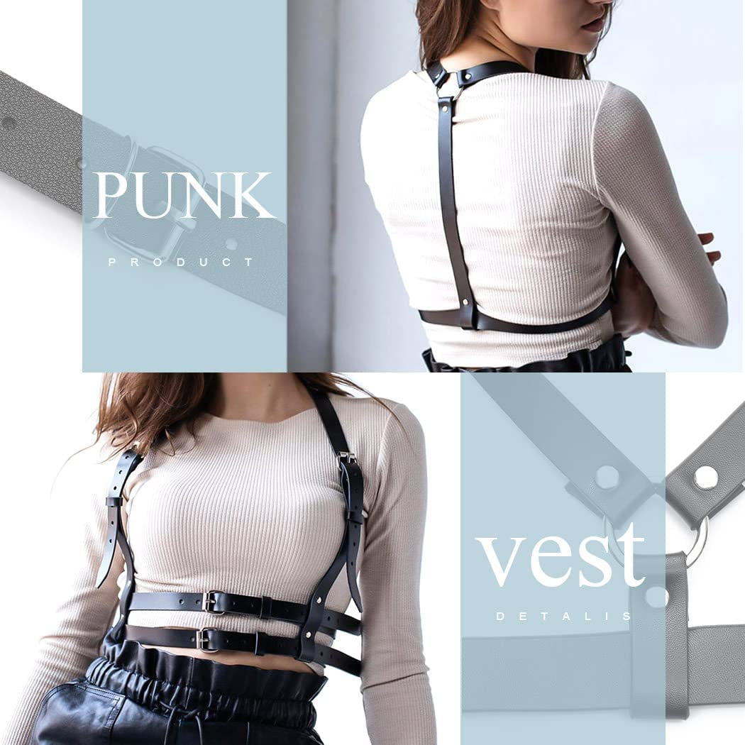 Bodiy Punk Waist Harness Belt Fashion Body Chain Black Goth Rave Adjustable Body Jewelry for Women and Girls Apparel & Accessories > Jewelry > Body Jewelry Bodiy