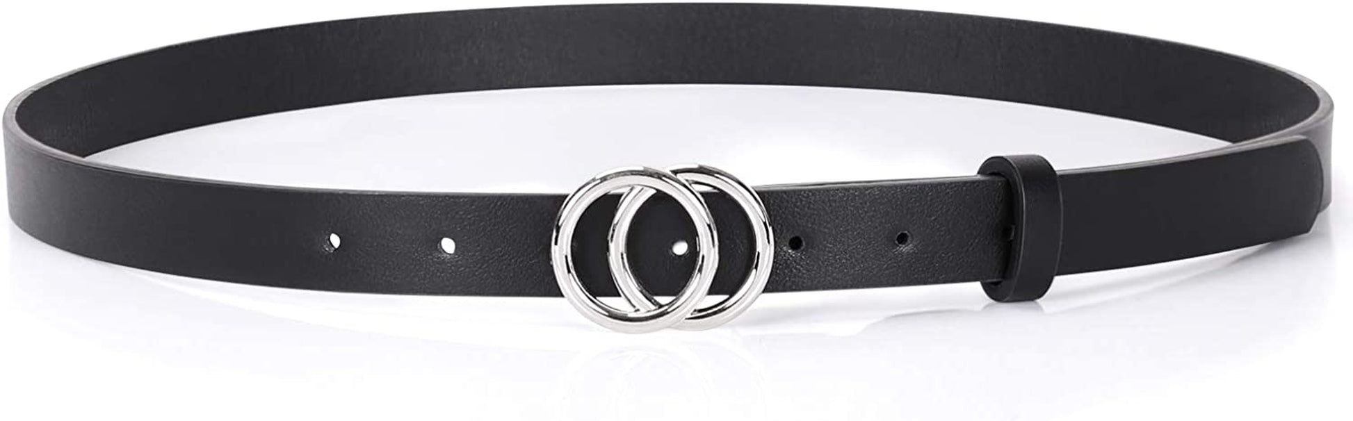 Double Ring Leather Belts for Women SANSTHS O-Style Gold Buckle Skinny Dress Belt 0.86 Inch Width for Jeans Pants Apparel & Accessories > Clothing Accessories > Belts SANSTHS C-black ( Silver Buckle ) Fit Pants Size 46-50Inch