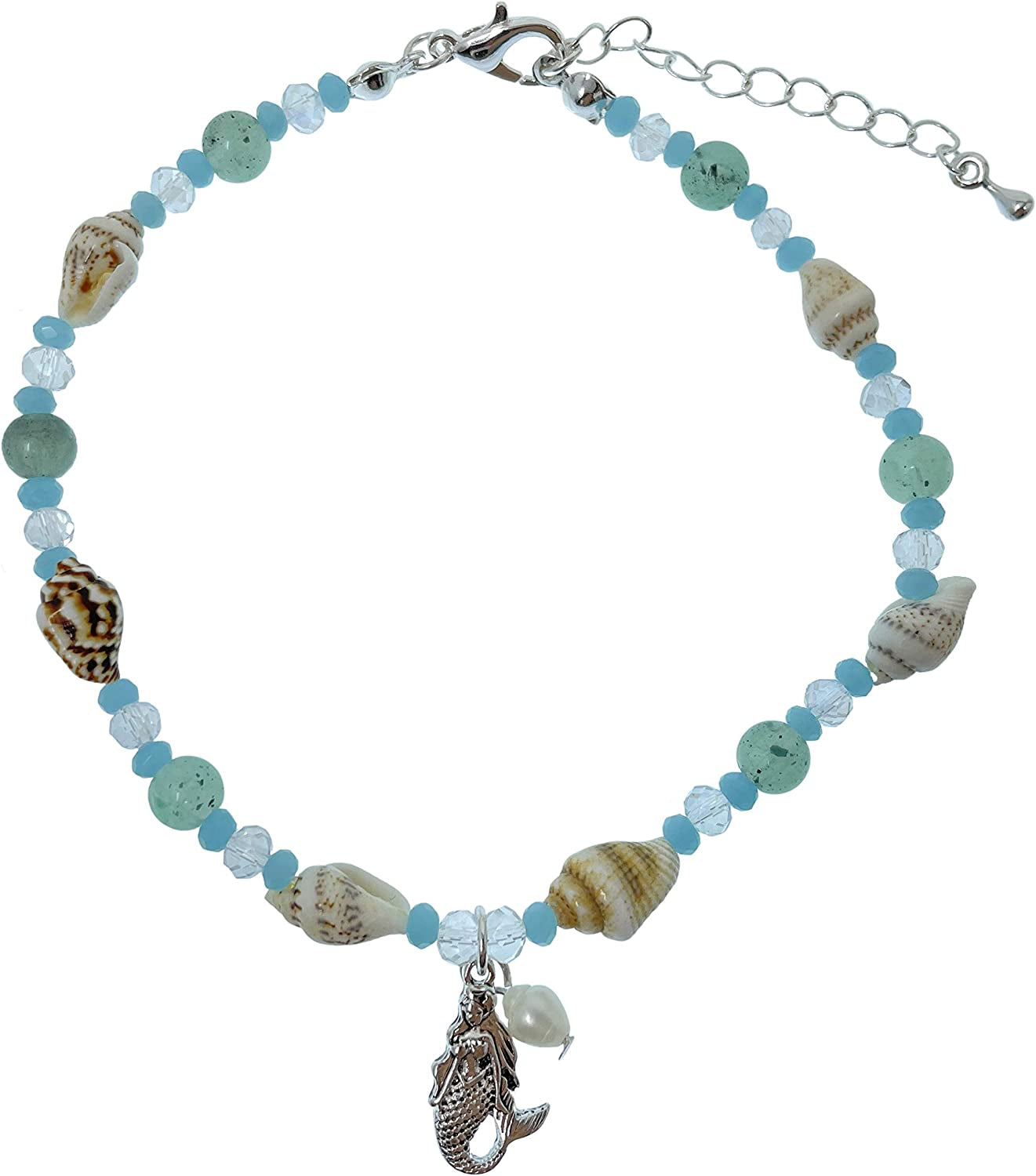 Elosee Sealife Theme Seashell Freshwater Pearl Bead Anklet Apparel & Accessories > Jewelry > Anklets Elosee Mermaid - Blue