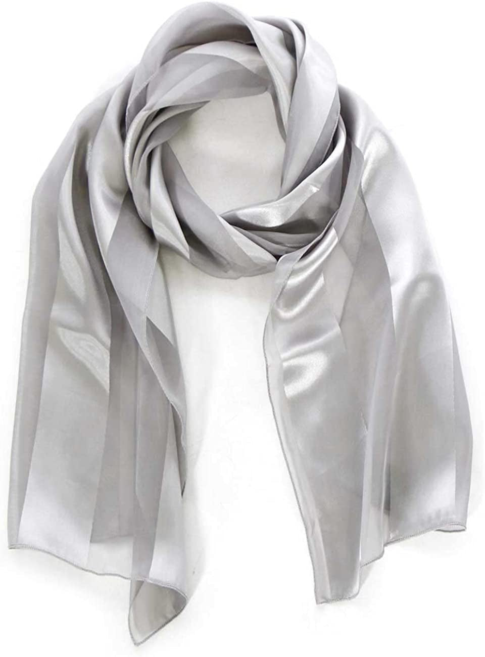 Scarfs for Women Lightweight Soft Silky Scarves 60" Long Satin Chiffon Stripe Neckerchief Gold Red Pink Black More Apparel & Accessories > Clothing Accessories > Scarves & Shawls SERENITA Gray