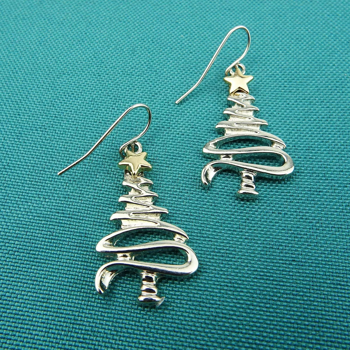 Cute Christmas Tree Piercing Dangle Earrings Golden Silver Two Tone Women Girls Holiday Gift Apparel & Accessories > Jewelry > Earrings RareLove