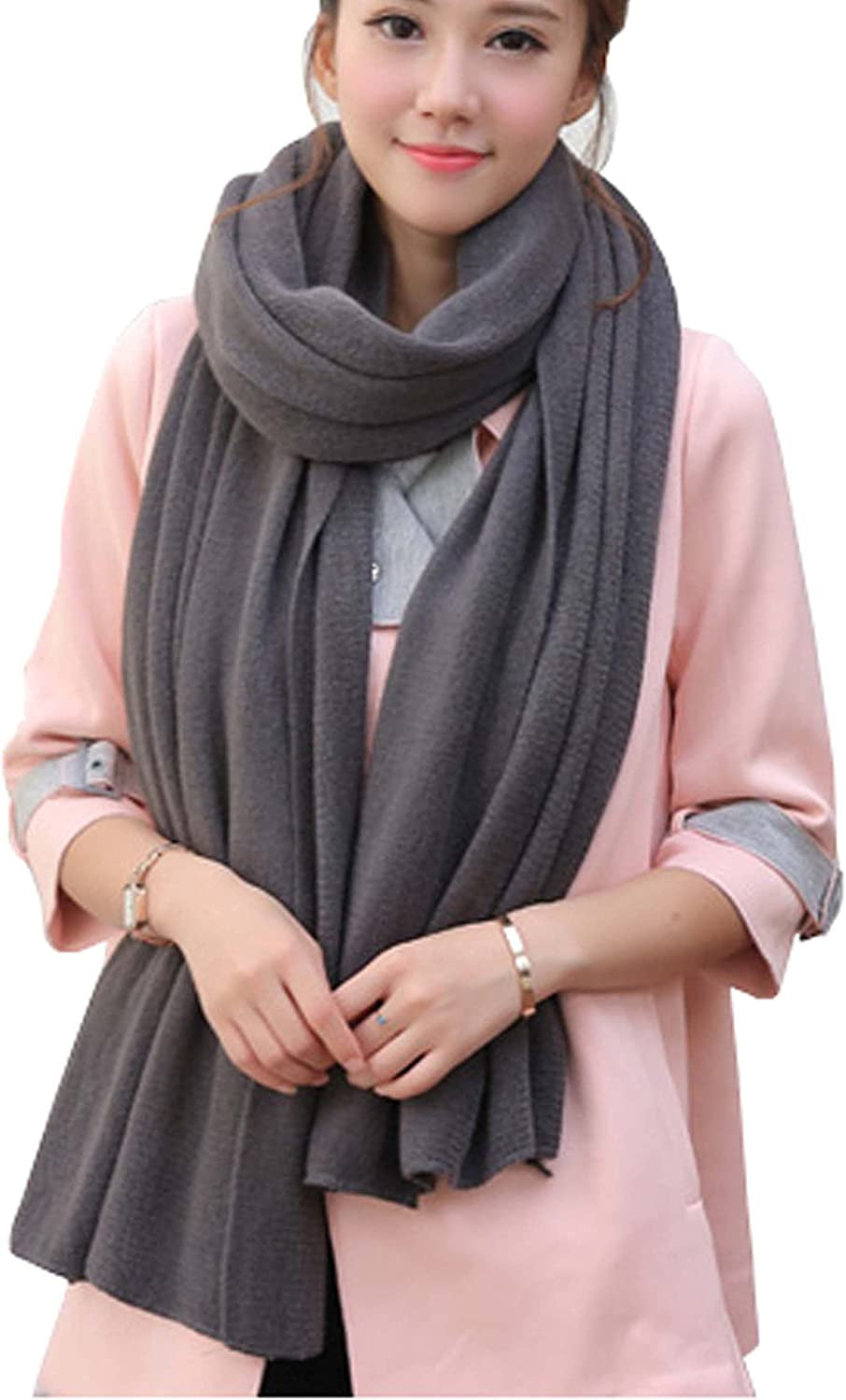Wander Agio Womens Warm Winter Infinity Scarves Set Blanket Scarf Pure Color Apparel & Accessories > Clothing Accessories > Scarves & Shawls Wander Agio Grey