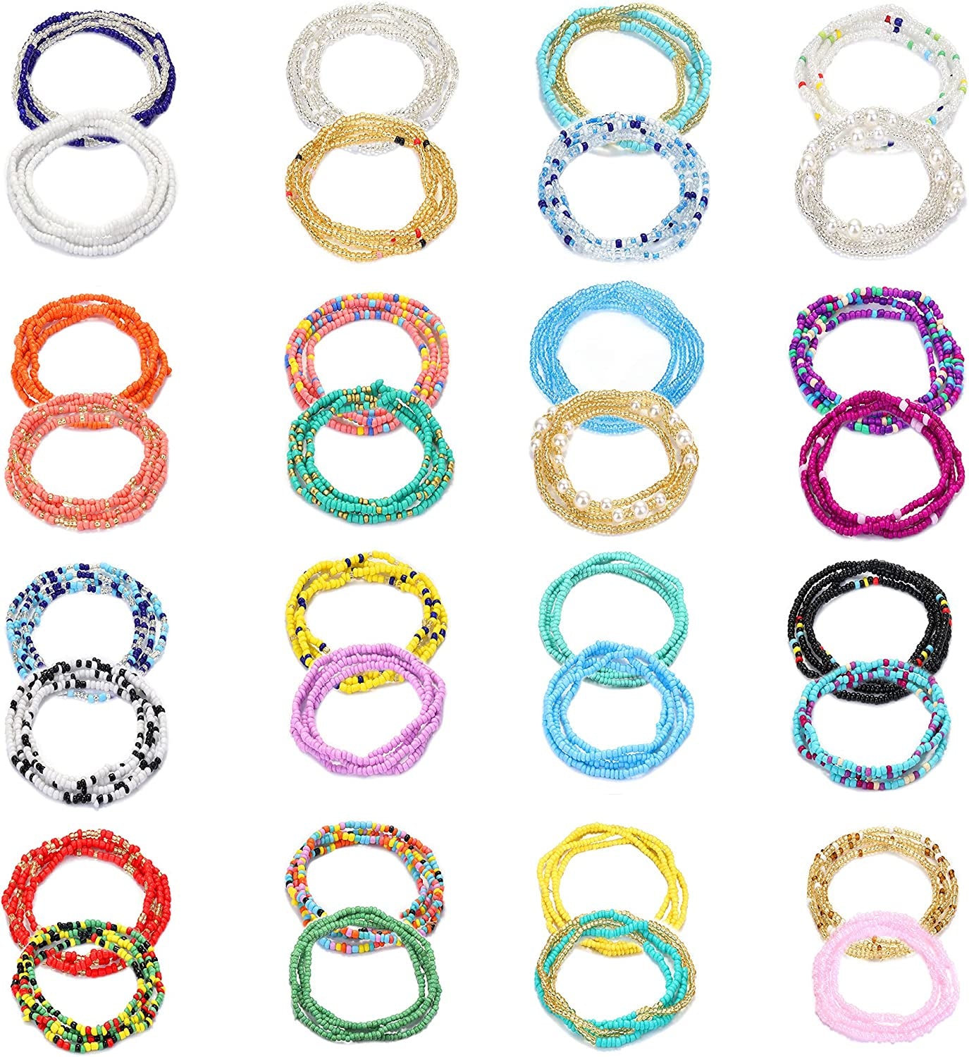 FIBO STEEL 32 Pcs Waist Bead Chain for Women Colorful Belly Beads for the Waist Summer Beach Bikini Belly Chains African Body Chains Jewelry Set Apparel & Accessories > Jewelry > Body Jewelry FIBO STEEL