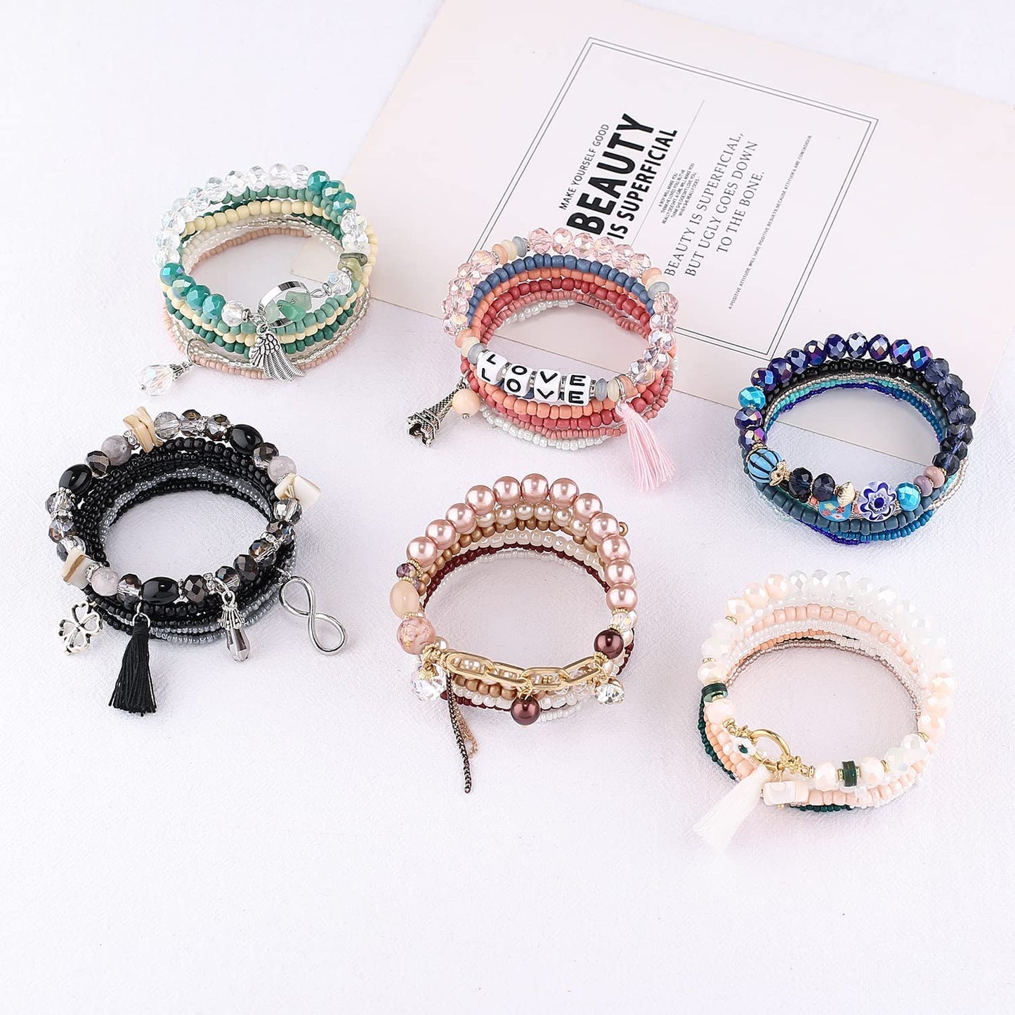 Iyours 6 Sets Bohemian Multilayer Tassels Bracelet Handmade Wrap Bracelets Bangle Jewelry Bracelets for Women Apparel & Accessories > Jewelry > Bracelets iYours
