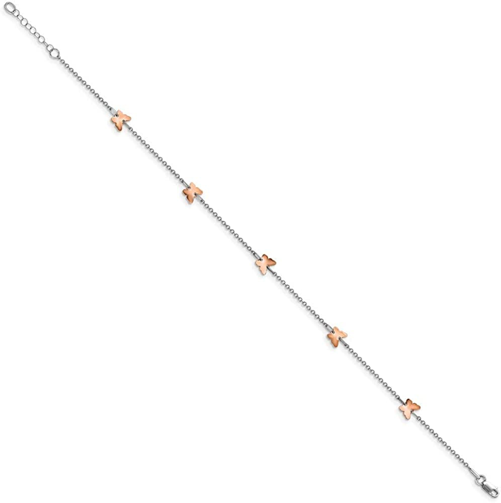 Solid 14K White and Rose Gold Butterfly 1In Extension Anklet - with Secure Lobster Lock Clasp 9.5" (Width = 1Mm) Apparel & Accessories > Jewelry > Anklets Sonia Jewels