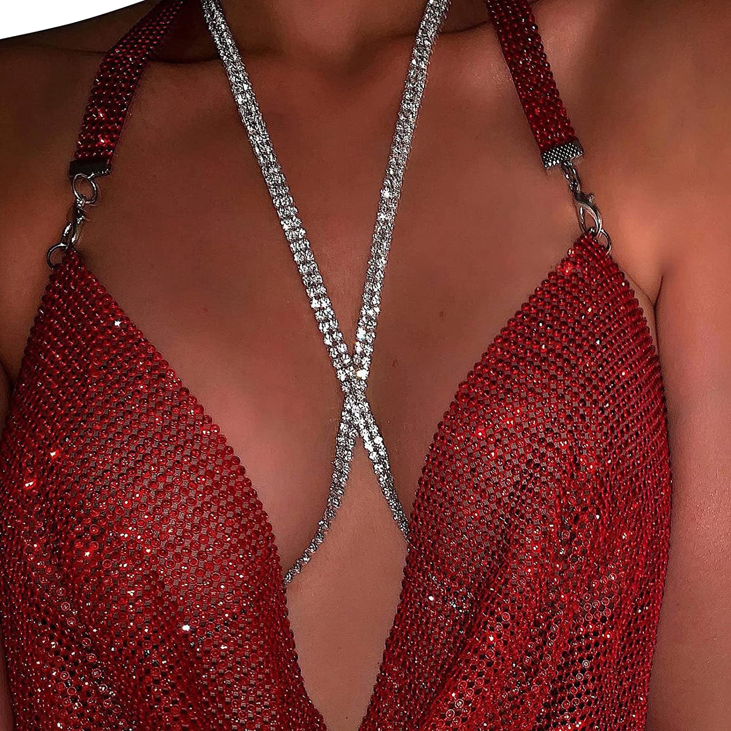 Silver Rhinestone Chest Bracket Bra Chain Body Jewelry Bikini Crystal Body Chain Rhinestone Bra Underwear Chain Sexy Lingerie Chest Chain for Women(Chest Bracket Chain) Apparel & Accessories > Jewelry > Body Jewelry Cusmyre Crystal Bra Chain