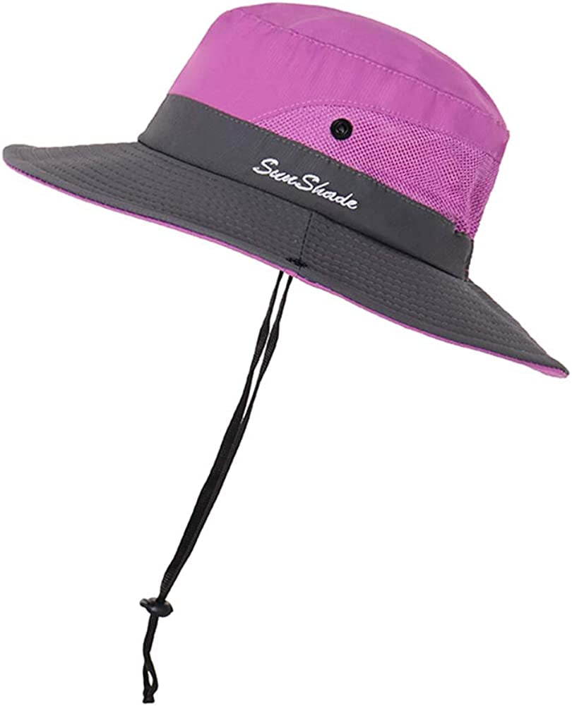 ROYAL MATRIX Womens Ponytail Sun Hats Outdoor Bucket Hat UV Protection Fishing Hats Wide Brim Windproof Foldable Beach Hat Apparel & Accessories > Clothing Accessories > Hats ROYAL MATRIX Purple