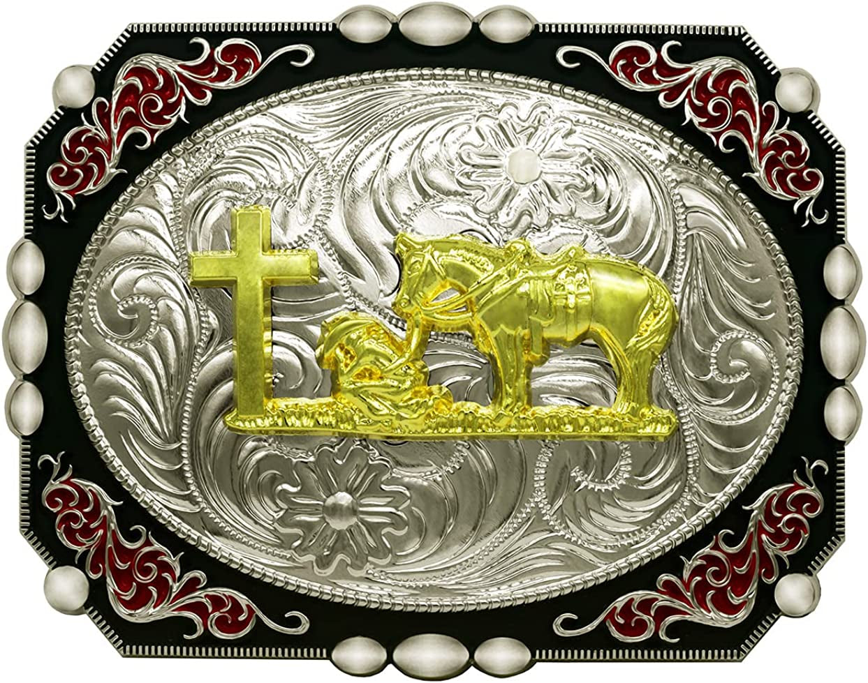 Moranse Religion Cross Cowboy Kneeling Prayer and Horse Design Belt Buckles Apparel & Accessories > Clothing Accessories > Belt Buckles Moranse Praying Cowboys Flower