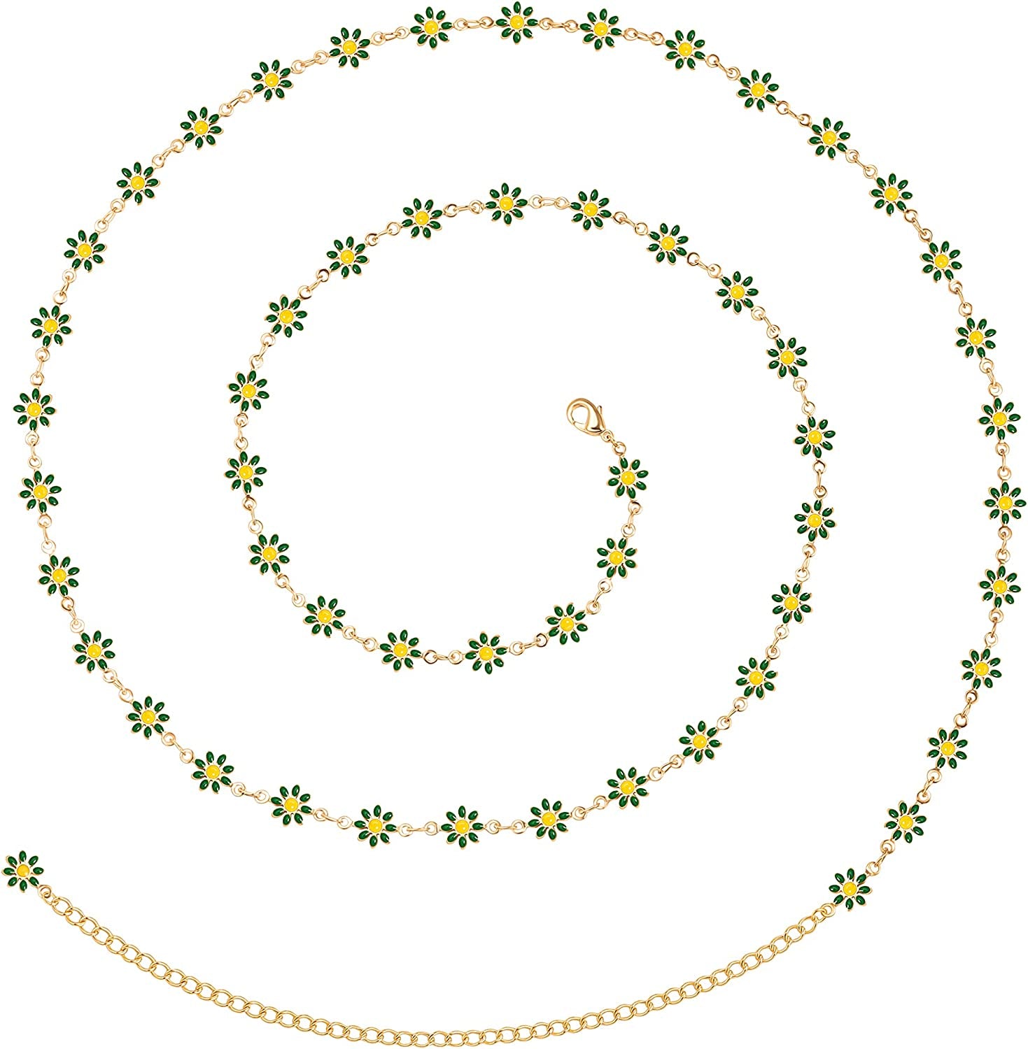 PEARLADA Minimalist Beach Bikini Body Chain 18K Gold Pearl Belly Chain Adjustable Shell Charms Trendy Jewelry Handmade for Women Sexy Waist Chain Apparel & Accessories > Jewelry > Body Jewelry PEARLADA 20. Green Daisy