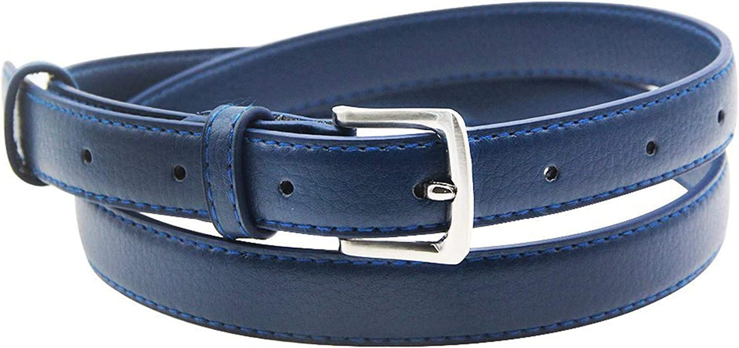 Maikun Womens Belt Skinny Leather Solid Color Pin Buckle Simple Waist for Girls Ladies Apparel & Accessories > Clothing Accessories > Belts maikun Blue 39.4" long, for waist size 32-34"