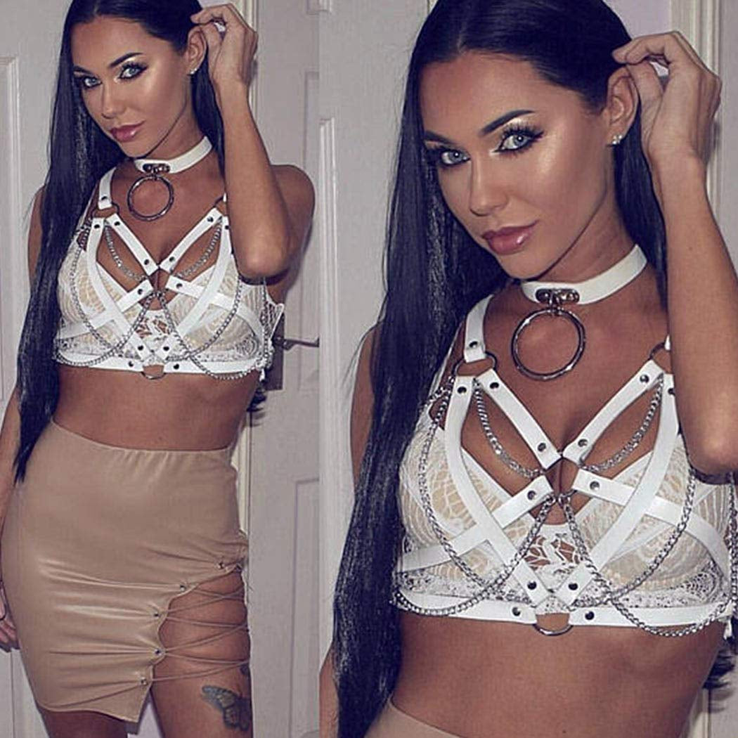Bodiy Punk Goth Body Chain Bra Leather Harness Wasit Belly Bikini Chains Belt Jewelry Accessories for Women and Girls (White) Apparel & Accessories > Jewelry > Body Jewelry BODIY