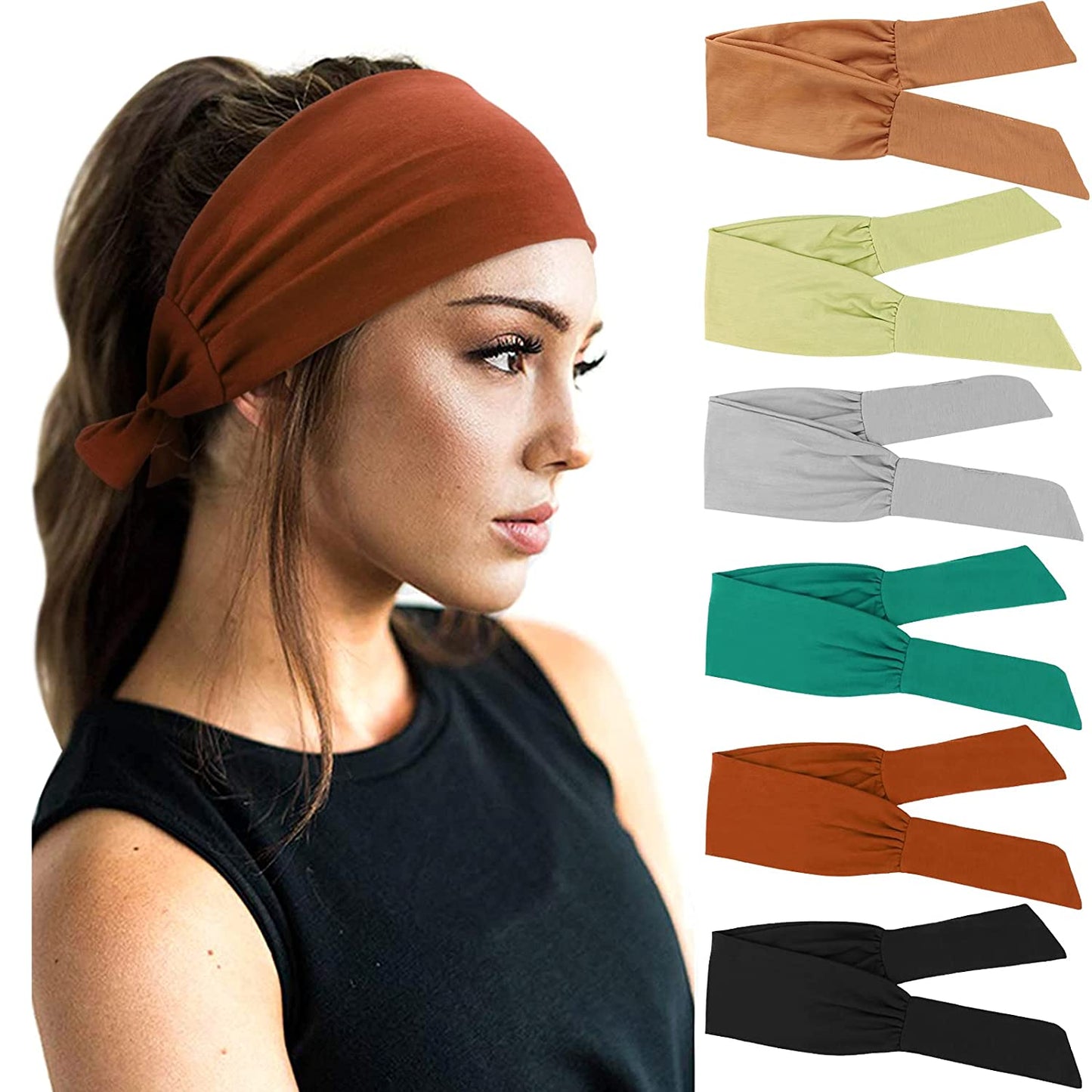 DRESHOW 6 PCS Adjustable Headbands for Women Knotted Headbands Cotton Elastic Non-Slip Fashion Hair Bands for Workout Sports Running Yoga Apparel & Accessories > Clothing Accessories > Bandanas & Headties DRESHOW 6 Pack N: Solid color