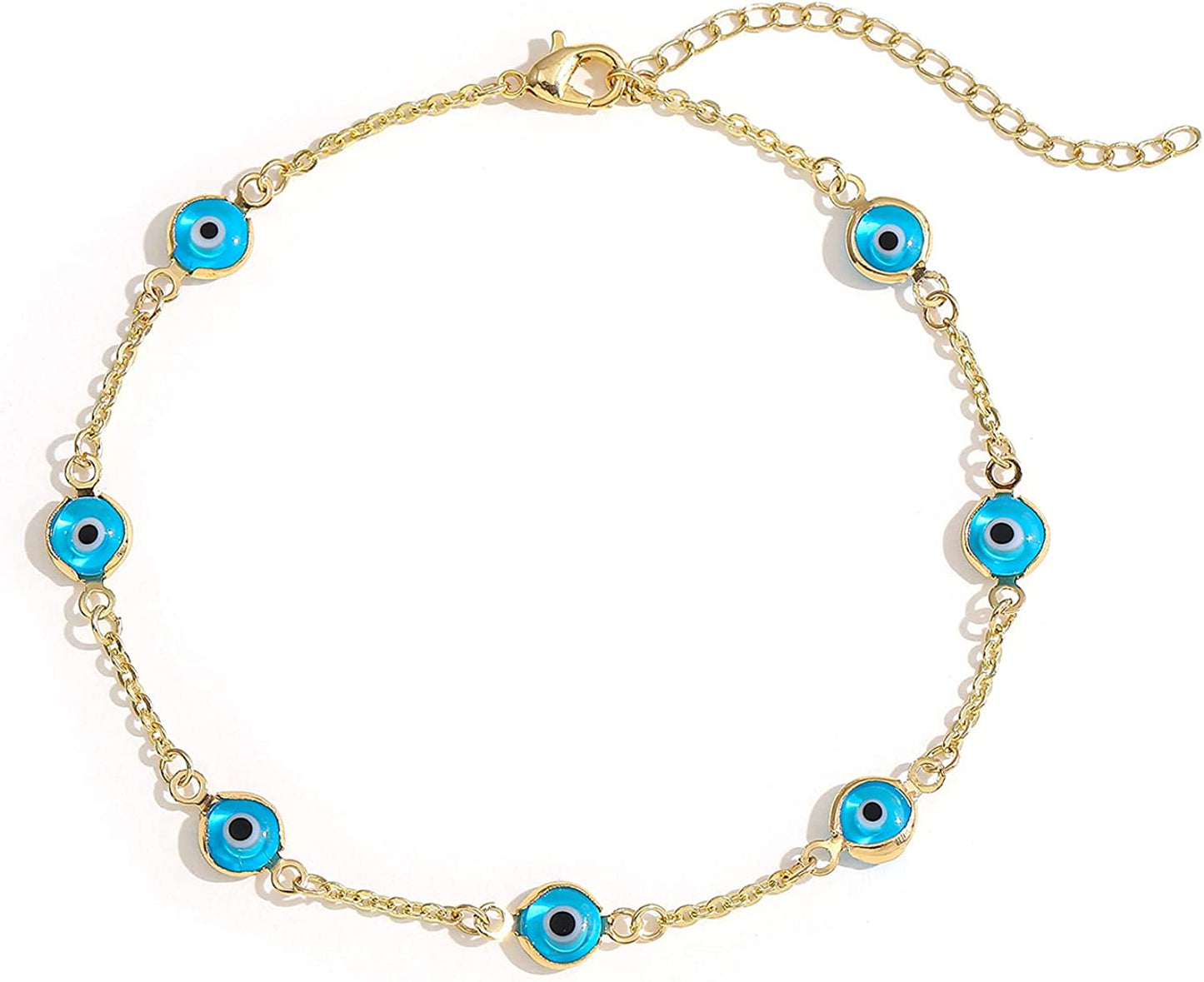 SLOONG Evil Eye Anklet Bracelet for Women Girls 14K Gold Plated Beach Foot Anklet Bracelet Summer Jewelry Beads Anklet Set, Adjustabe Size Apparel & Accessories > Jewelry > Anklets SLOONG Light Blue