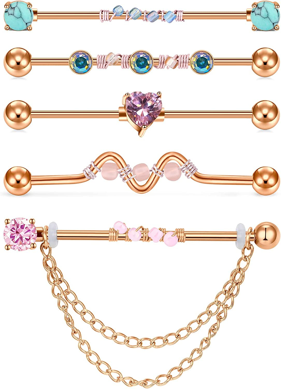 QWALIT Industrial Piercing Jewelry Industrial Piercing Industrial Earrings for Women Men 16G 14G Industrial Barbell Surgical Stainless Steel Scaffold Industrial Bar Piercing Iindustrial Bar Apparel & Accessories > Jewelry > Body Jewelry QWALIT B11: 14G - dangle chain