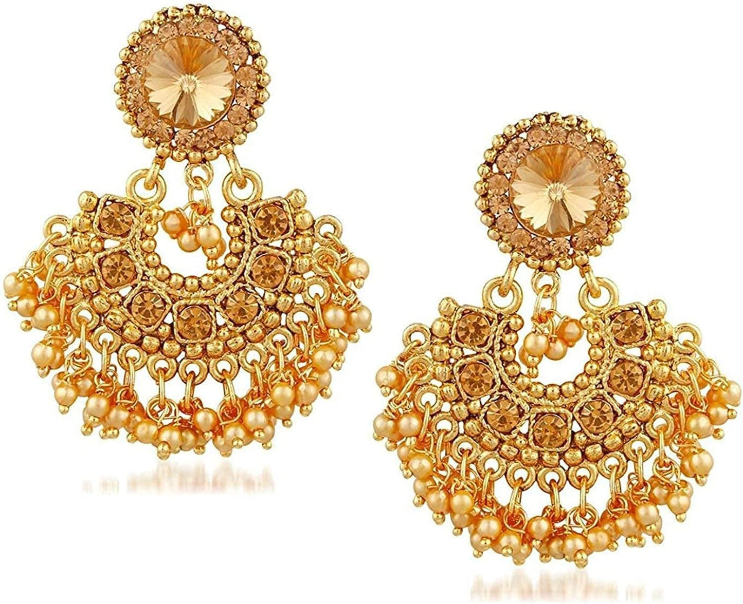 Efulgenz Indian Bollywood Traditional Crystal Pearl Wedding Choker Necklace Earrings Maang Tikka Jewelry Set