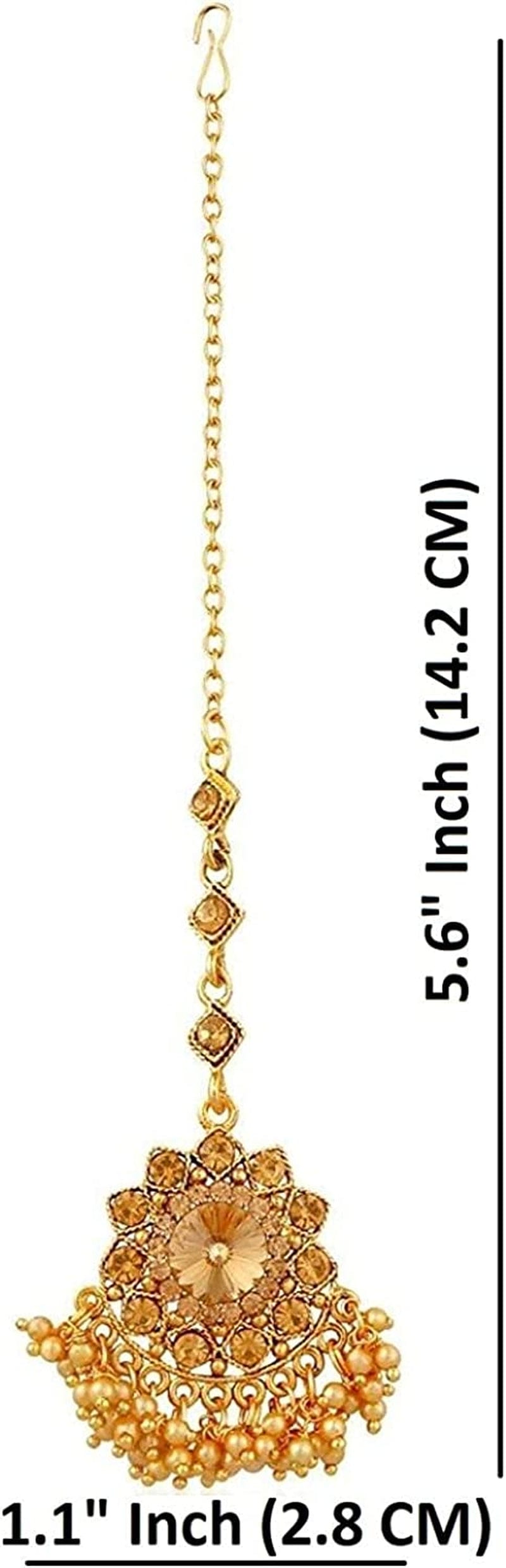 Efulgenz Indian Bollywood Traditional Crystal Pearl Wedding Choker Necklace Earrings Maang Tikka Jewelry Set