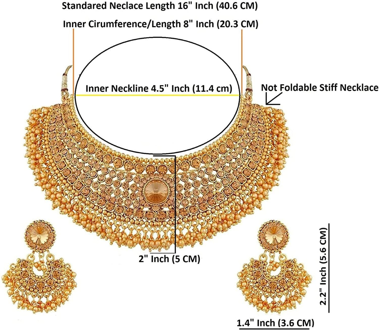 Efulgenz Indian Bollywood Traditional Crystal Pearl Wedding Choker Necklace Earrings Maang Tikka Jewelry Set