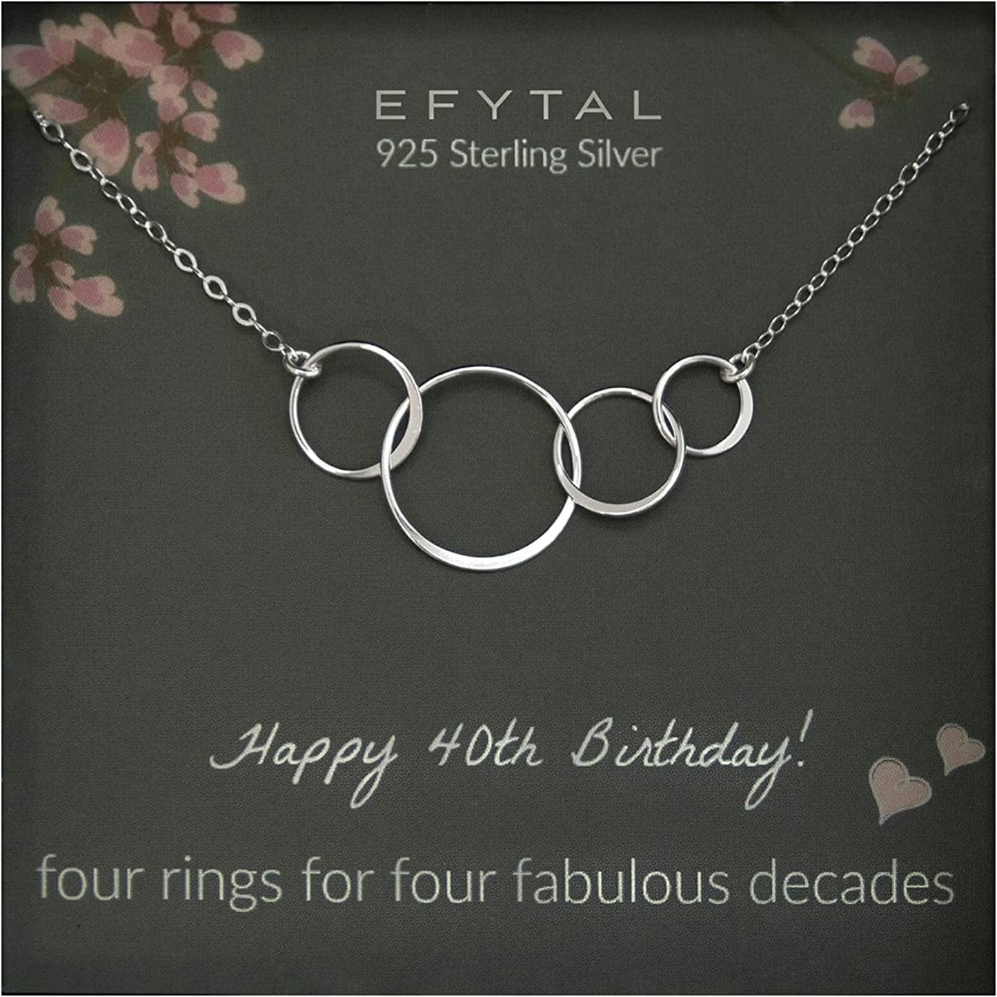 EFYTAL 40Th Birthday Gifts for Women, Sterling Silver Four Circle Necklace, 40 Year Old Birthday Gifts for Women, 40Th Birthday Decorations, 1982 Birthday Gifts for Women, Happy 40Th Gift Ideas