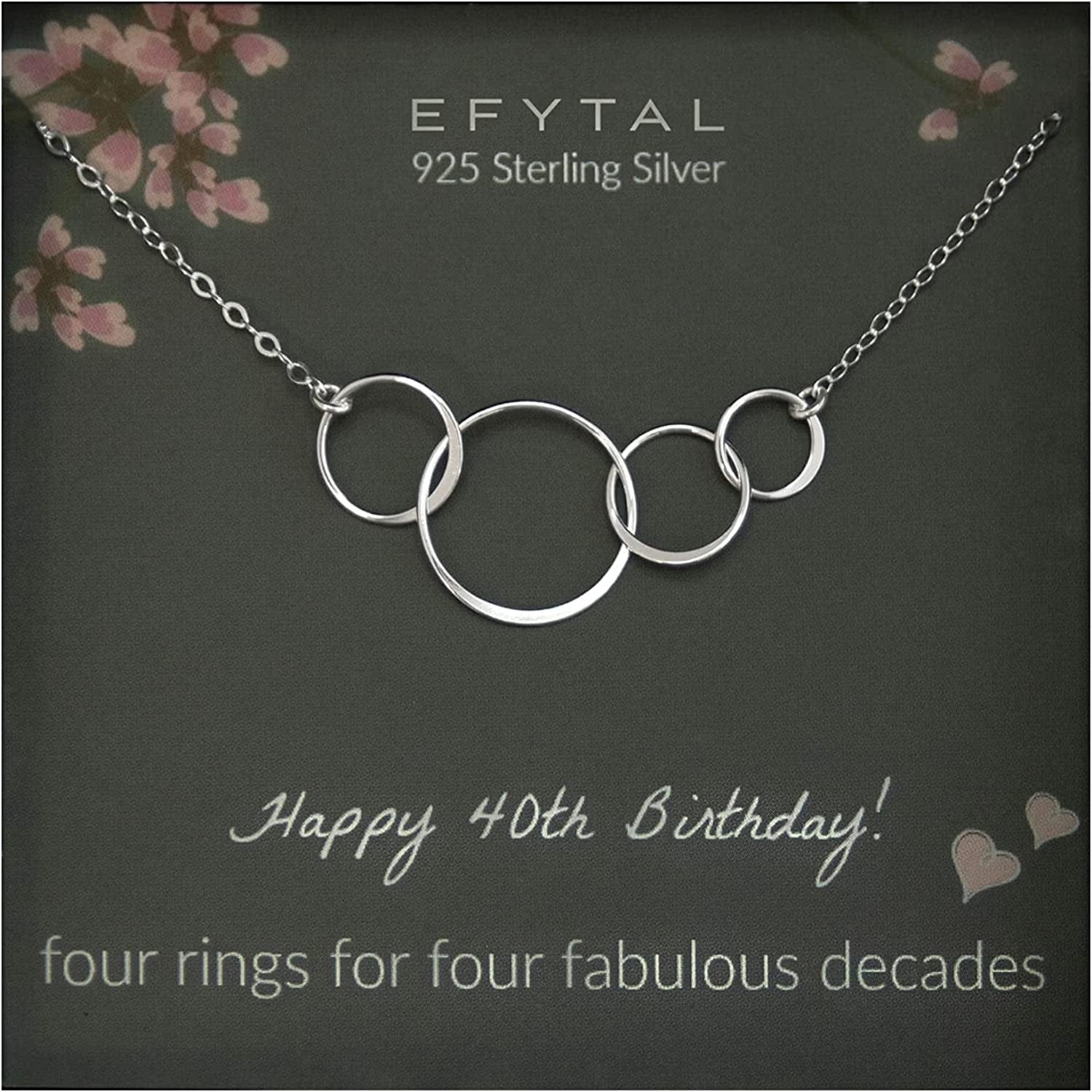 EFYTAL 40Th Birthday Gifts for Women, Sterling Silver Four Circle Necklace, 40 Year Old Birthday Gifts for Women, 40Th Birthday Decorations, 1982 Birthday Gifts for Women, Happy 40Th Gift Ideas