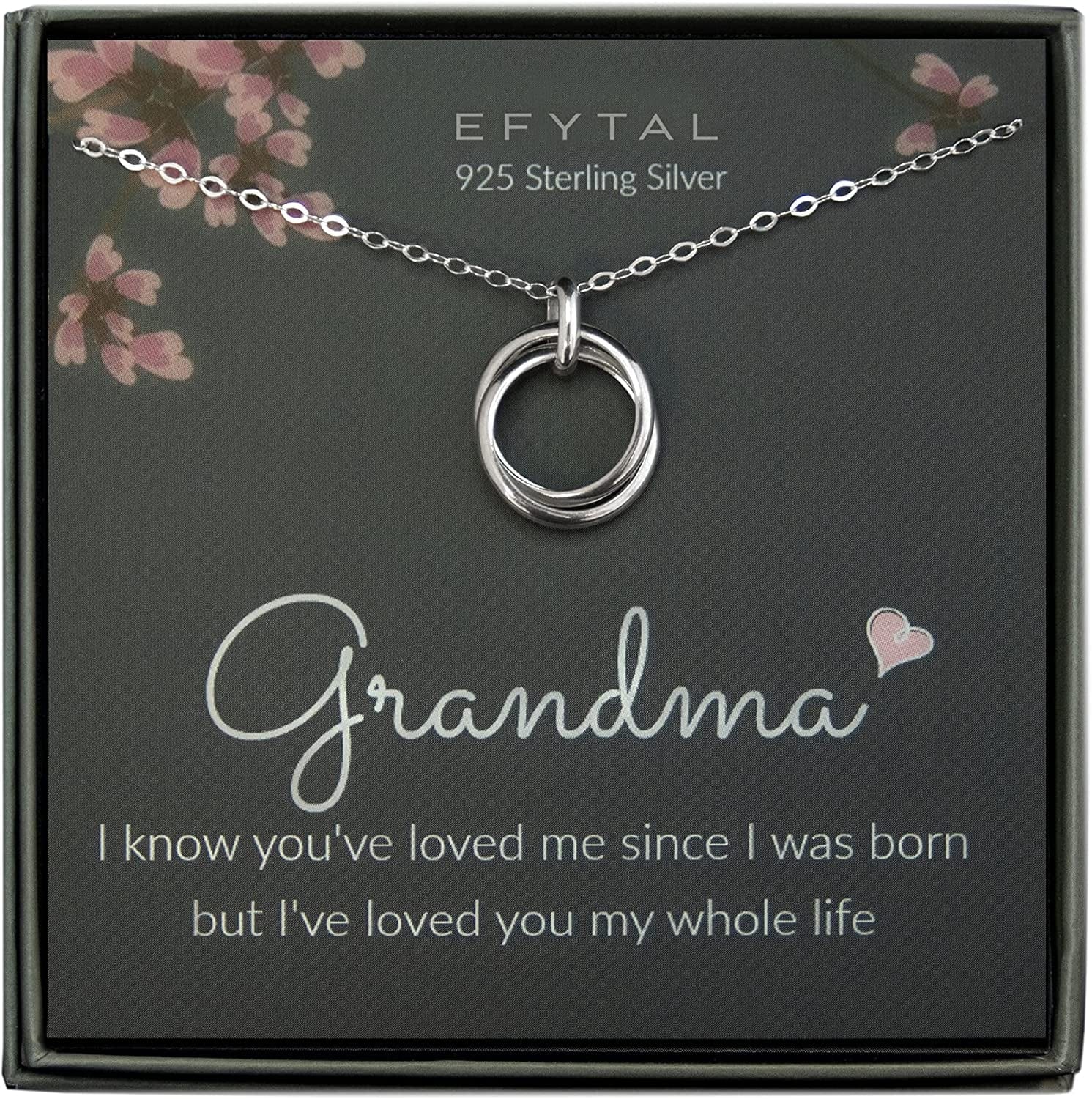EFYTAL Grandma Gifts, 925 Sterling Silver 2 Thick Interlocking Circles Necklace for Grandmother from Grandchild, Mom Necklaces for Women, Birthday Gift Ideas, Mother'S Day Jewelry for Her, Mothers Day