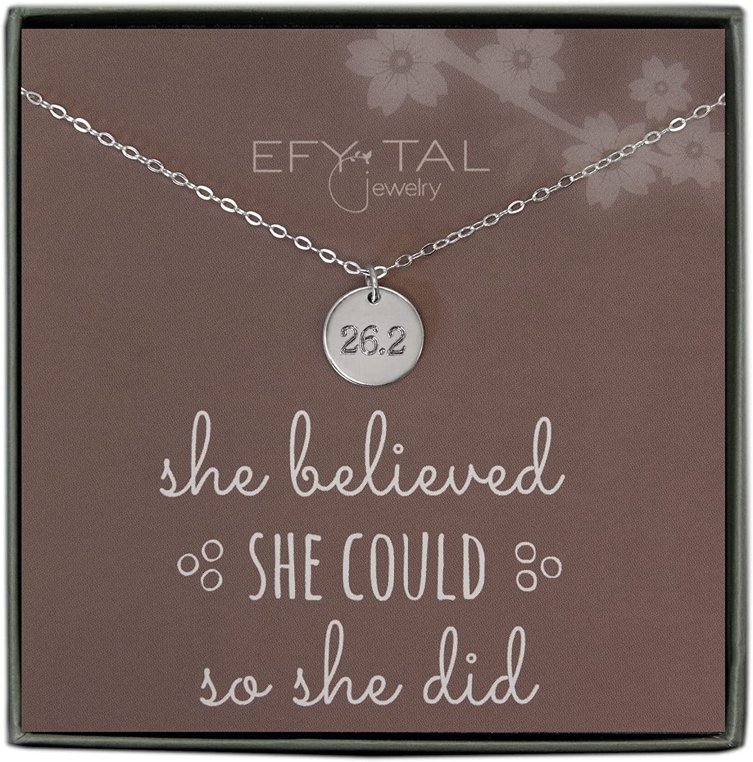 EFYTAL Marathon Runner 26.2 Necklace, 925 Sterling Silver Disc Jewelry Gift for Athlete, Gifts for Athletes Runners