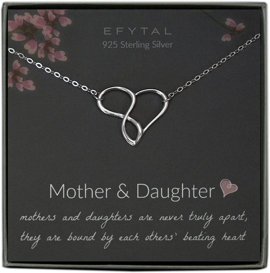 EFYTAL Mom Gifts, 925 Sterling Silver Infinity Heart Necklace for Mother & Daughter, Mom Necklaces for Women, Best Birthday Gift Ideas, Pendant Mother'S Day Jewelry for Her, Mothers Day