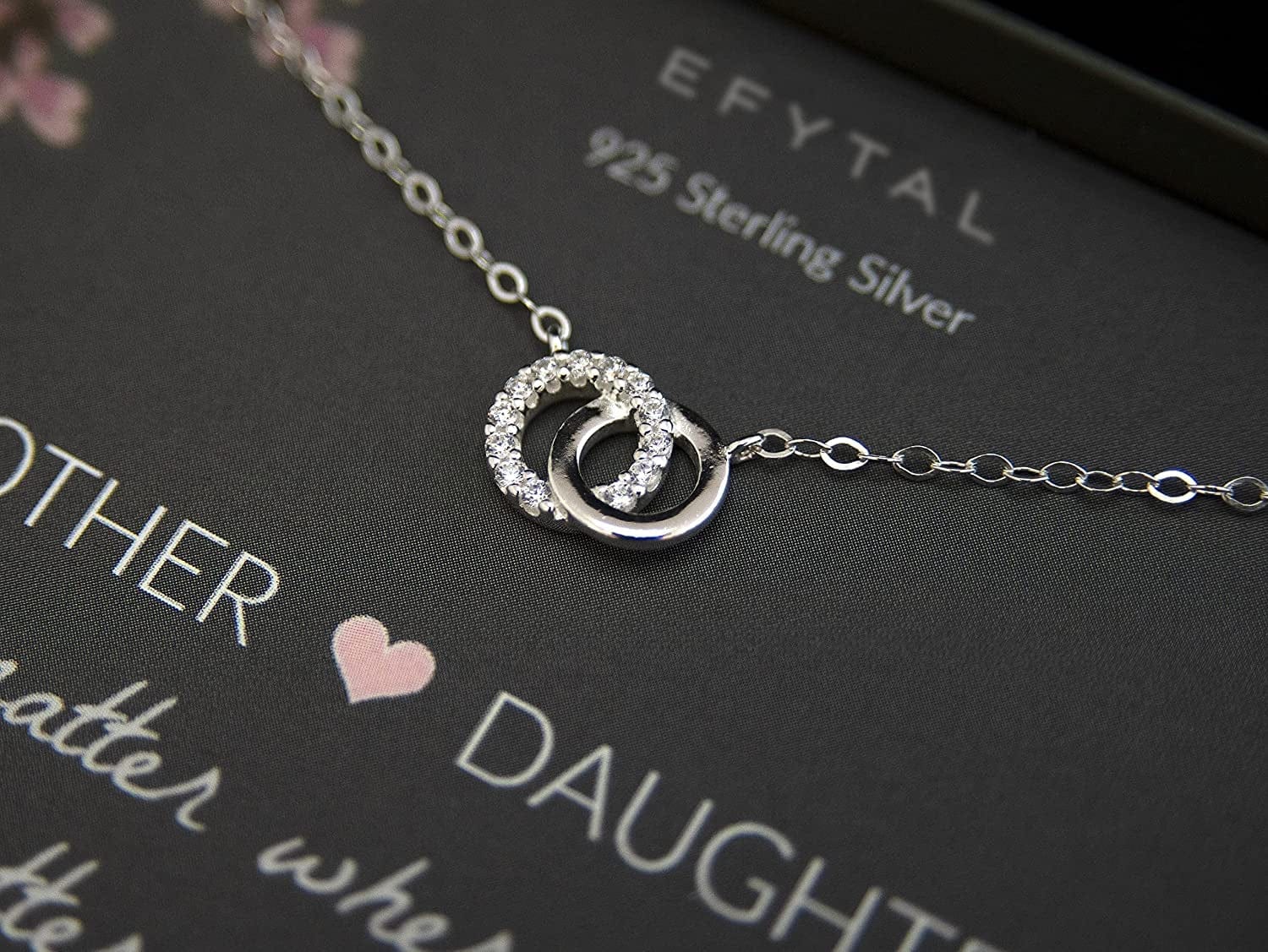 EFYTAL Mother Daughter Necklace, Sterling Silver Small CZ Interlocking Circles Necklace, Mom Jewelry, Necklace for Mom, Daughter Gift from Mom, Gifts for Mom from Daughter, Sentimental Gifts for Mom