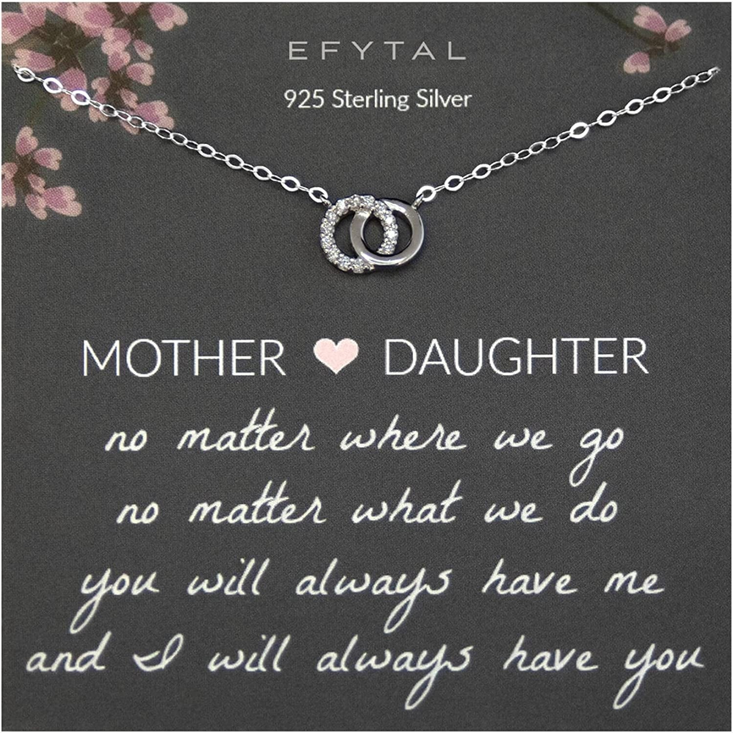 EFYTAL Mother Daughter Necklace, Sterling Silver Small CZ Interlocking Circles Necklace, Mom Jewelry, Necklace for Mom, Daughter Gift from Mom, Gifts for Mom from Daughter, Sentimental Gifts for Mom