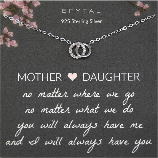 EFYTAL Mother Daughter Necklace, Sterling Silver Small CZ Interlocking Circles Necklace, Mom Jewelry, Necklace for Mom, Daughter Gift from Mom, Gifts for Mom from Daughter, Sentimental Gifts for Mom