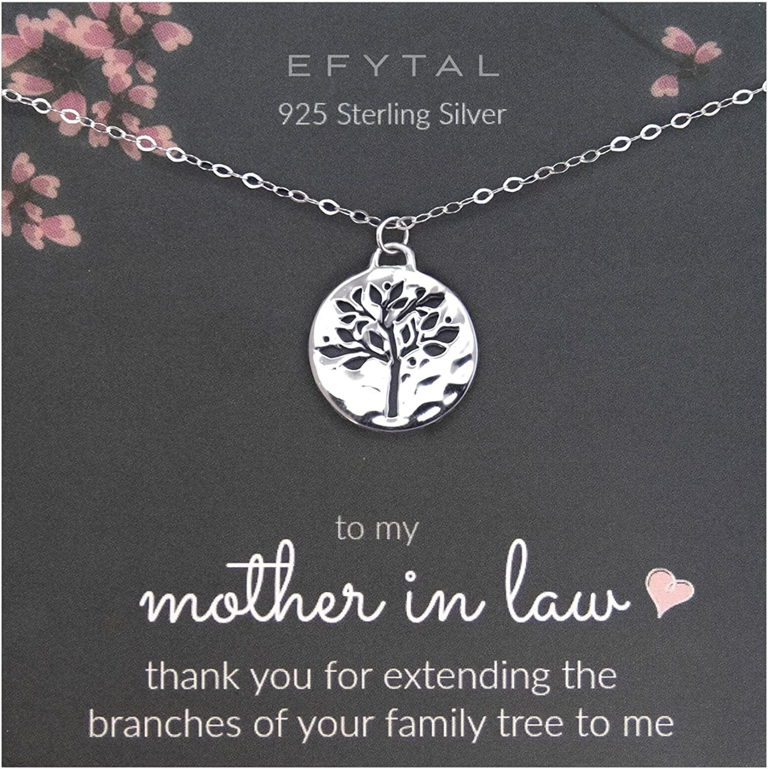 EFYTAL Mother in Law Gifts, Sterling Silver Tree of Life Necklace, Wedding Jewelry Gift from Bride or Groom