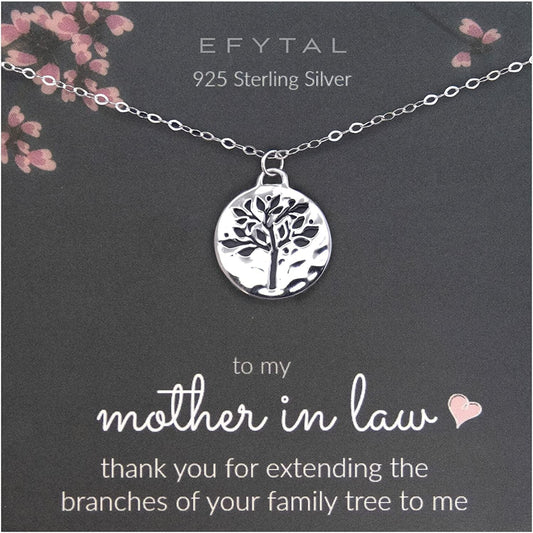 EFYTAL Mother in Law Gifts, Sterling Silver Tree of Life Necklace, Wedding Jewelry Gift from Bride or Groom