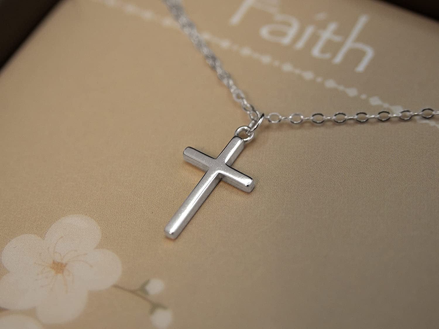 EFYTAL Small Cross Necklace for Women and Girls, Christian Gifts for Easter, First Communion, Confirmation, Baptism, Sterling Silver Dainty, Tiny Pendant Jewelry, Religious Gift for Catholic Birthday