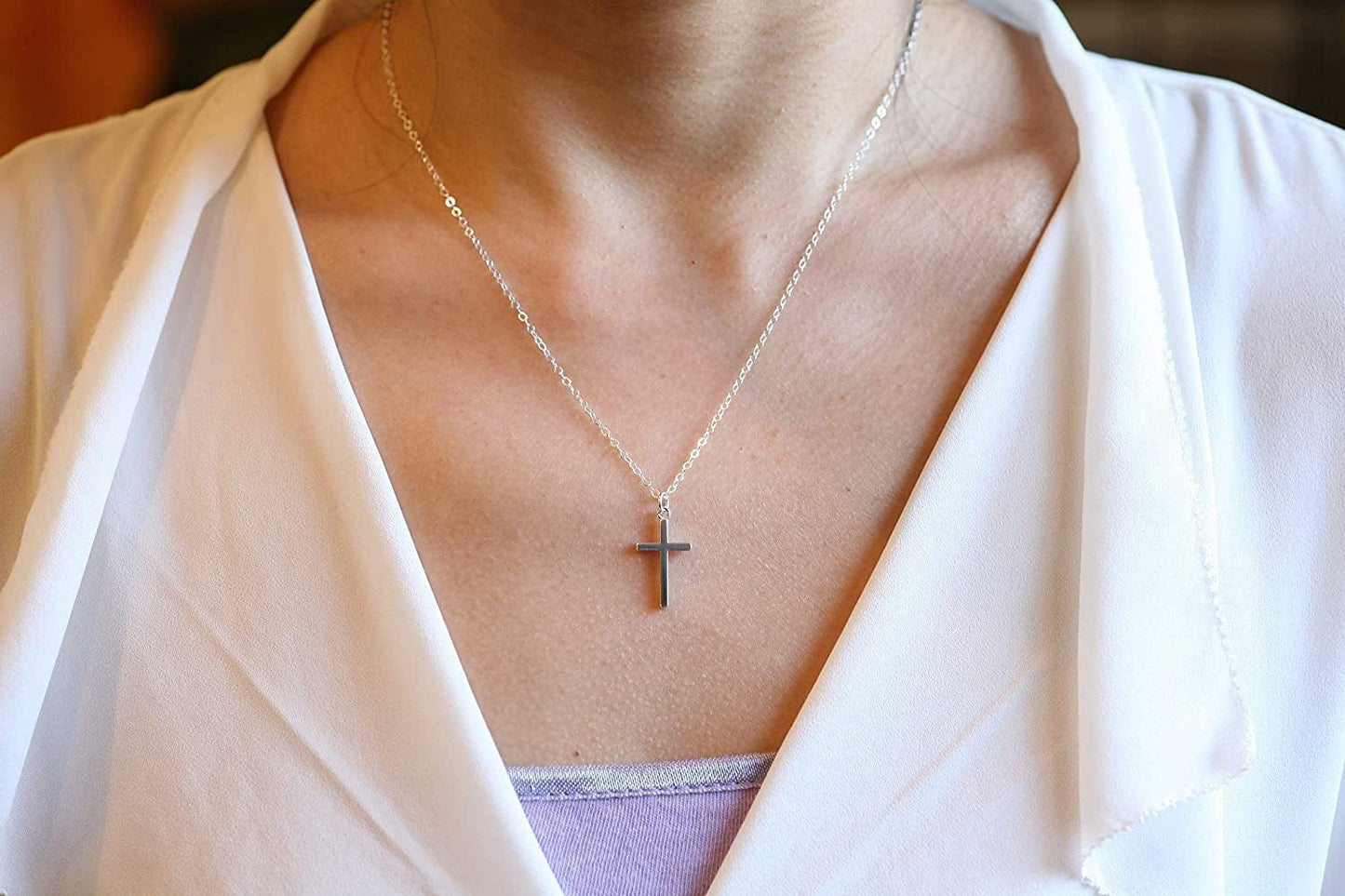 EFYTAL Small Cross Necklace for Women and Girls, Christian Gifts for Easter, First Communion, Confirmation, Baptism, Sterling Silver Dainty, Tiny Pendant Jewelry, Religious Gift for Catholic Birthday