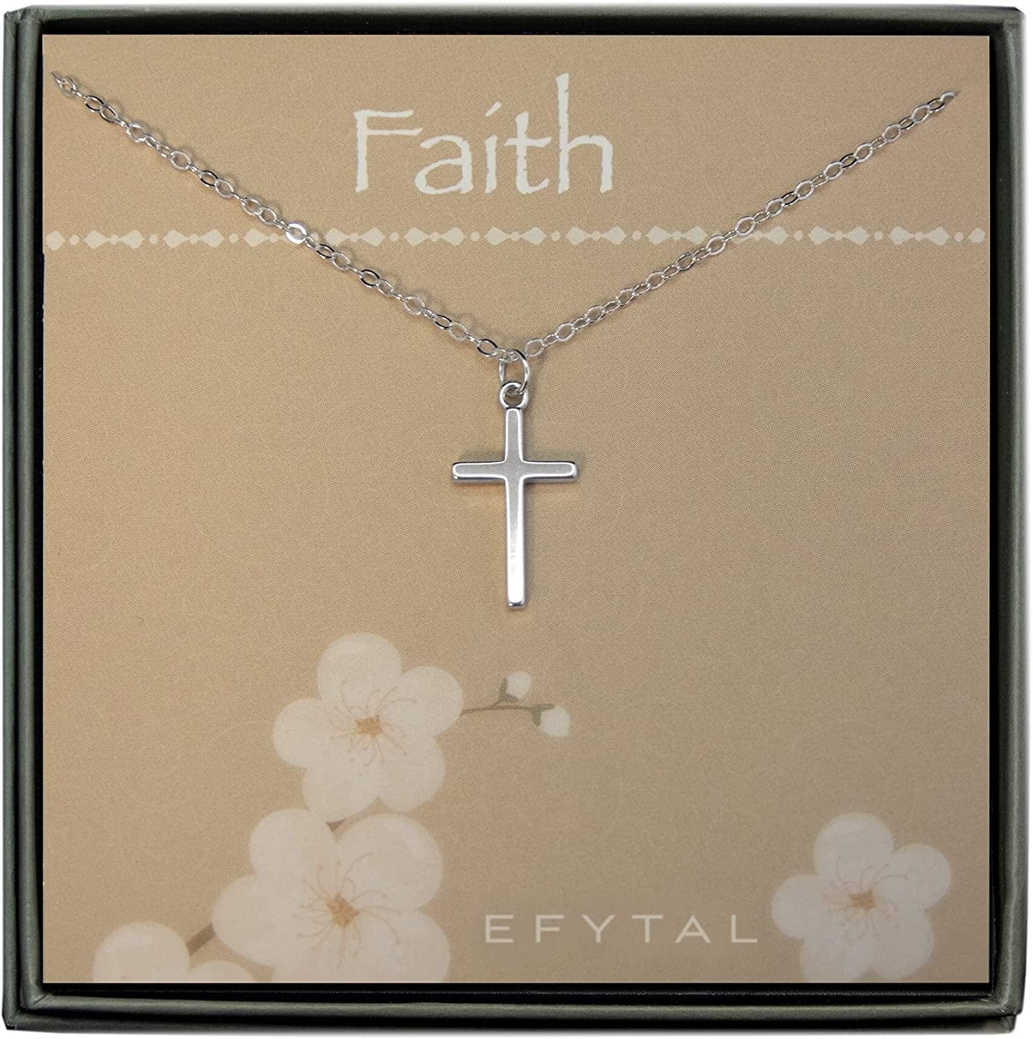 EFYTAL Small Cross Necklace for Women and Girls, Christian Gifts for Easter, First Communion, Confirmation, Baptism, Sterling Silver Dainty, Tiny Pendant Jewelry, Religious Gift for Catholic Birthday