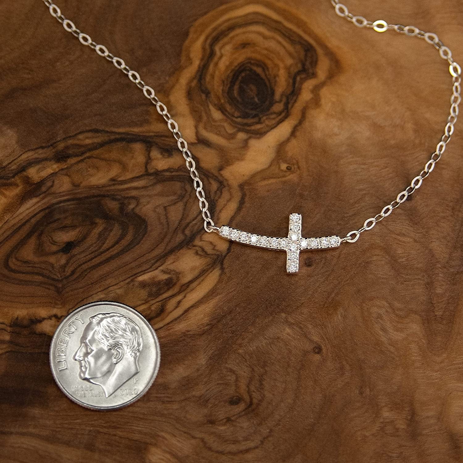 EFYTAL Small Cross Necklace for Women and Girls, Christian Gifts for Easter, First Communion, Confirmation, Baptism, Sterling Silver Sideways CZ, Tiny Pendant Jewelry, Religious Gift for Catholic Birthday