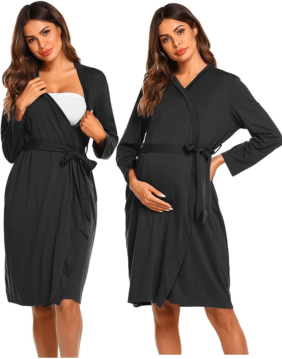 Ekouaer Maternity Robe 3 in 1 Labor Delivery Nursing Gown Hospital Breastfeeding Dress Bathrobes Apparel & Accessories > Clothing > Sleepwear & Loungewear > Robes Kylie Max