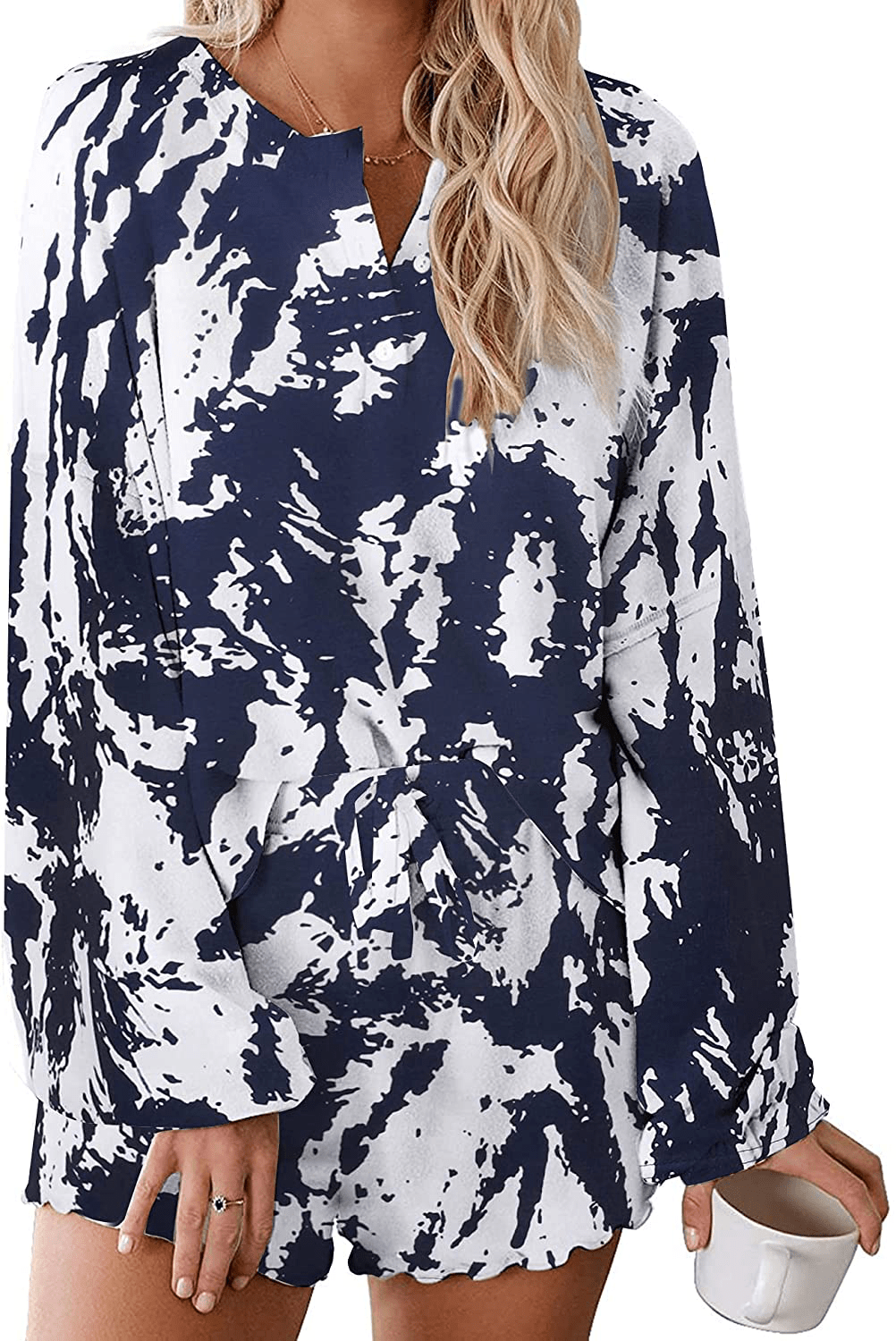 Ekouaer Tie Dye Pajamas Set Womens Loungewear Sleepwear 2 Piece PJ Sets Apparel & Accessories > Clothing > Sleepwear & Loungewear > Pajamas Ekouaer Sweet Long Sleeve 9 XX-Large