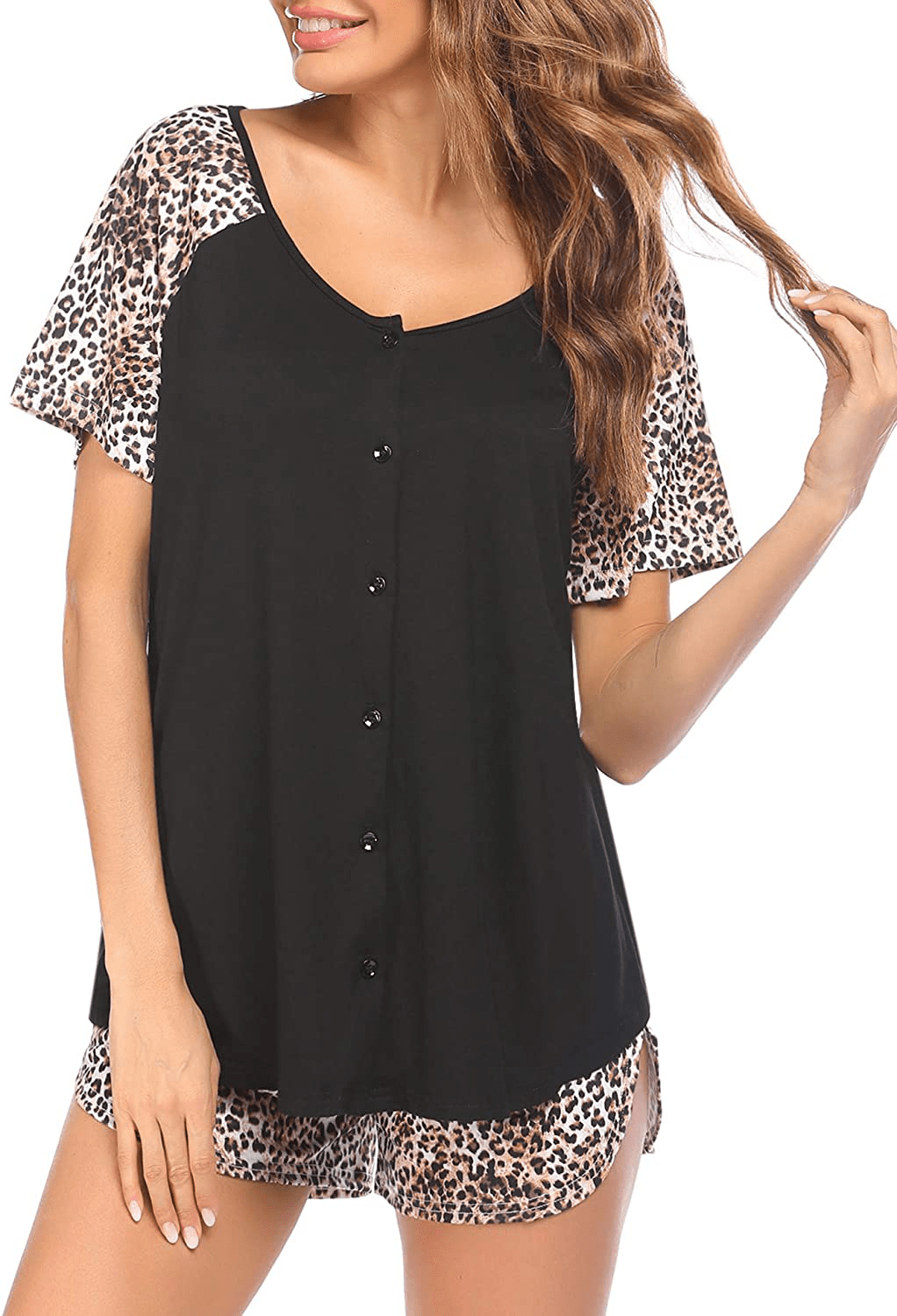 Ekouaer Women's Pajama Short Sleeve Sleepwear Soft Pj Set Top and Shorts Pajamas Set Apparel & Accessories > Clothing > Sleepwear & Loungewear > Pajamas Ekouaer Style 1_leopard Medium