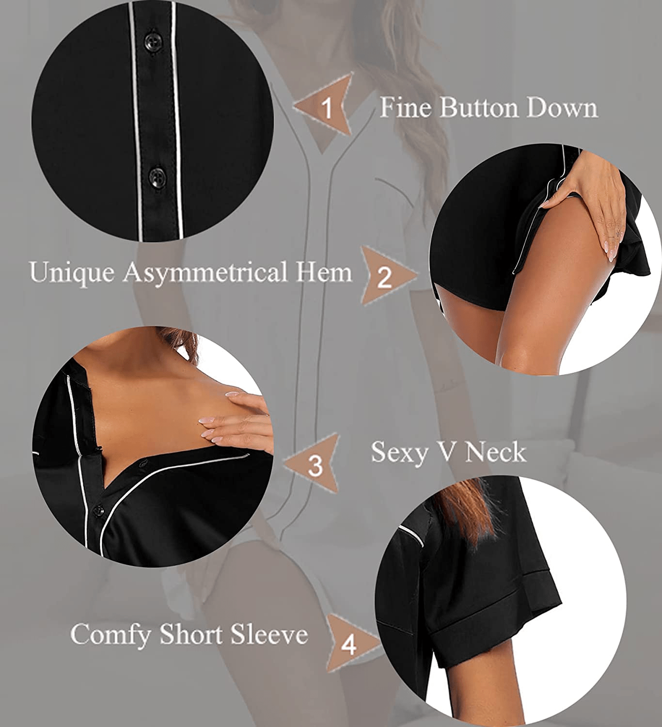 Ekouaer Women’S Silk Satin Nightgowns Sexy Sleepshirt Button down Sleep Dress Short Sleeve Nightshirt V-Neck Sleepwear Apparel & Accessories > Clothing > Sleepwear & Loungewear > Nightgowns Kylie Max